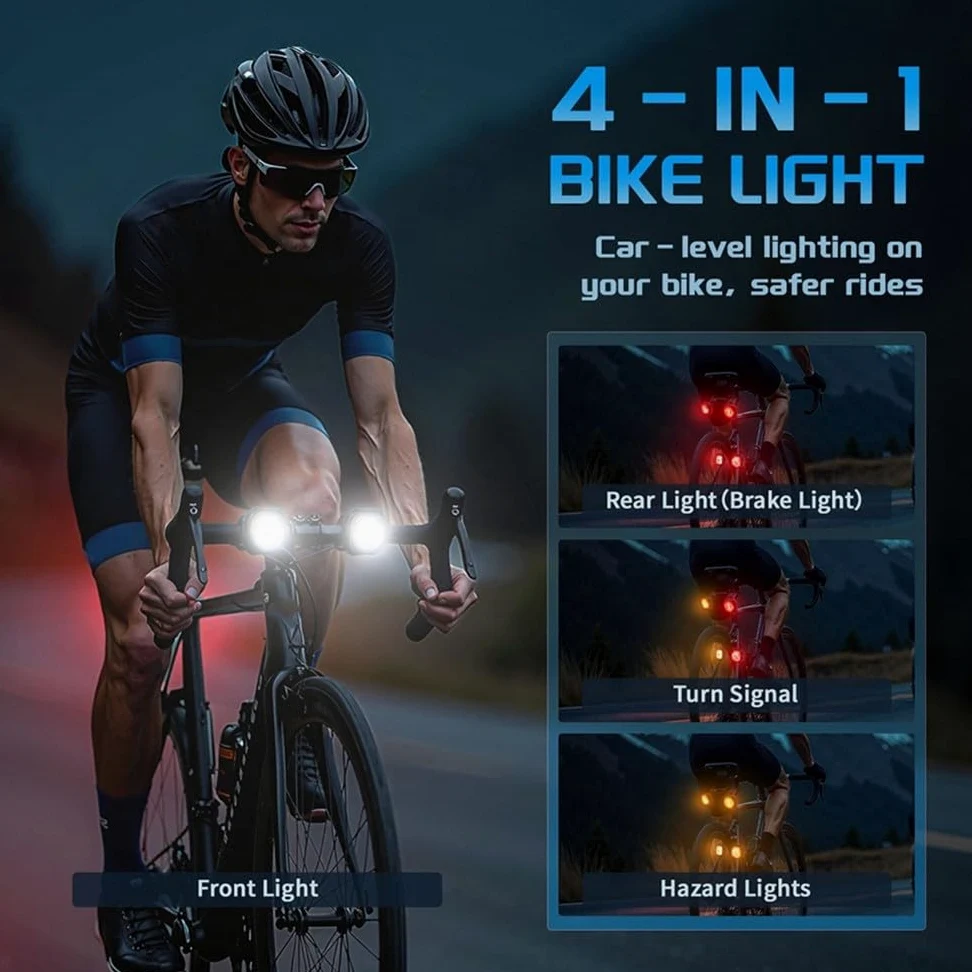 de Luces Inteligentes para Bicicleta 2Pack, Luces de Bicicleta 2Pack, y Señal de, Luz Delantera y Trasera Sincronizada con Control Remoto para Montar de Noche.