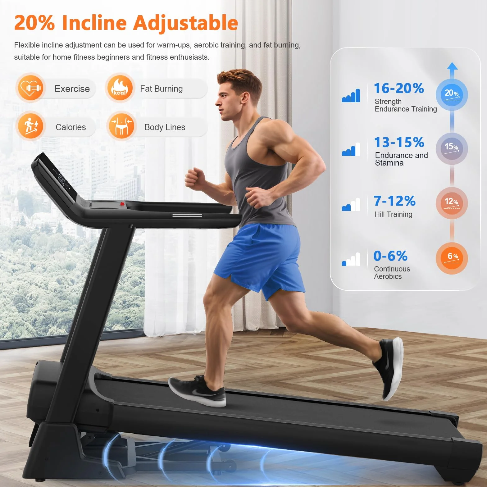 Cinta de Correr, 7HP Cinta de Correr Plegable con Inclinación del 20%, Velocidad de 1 km/h a 20 km/h, Monitor LCD y Compatible con la Aplicación, Capacidad de Peso de 200 kg, Portavasos de Agua