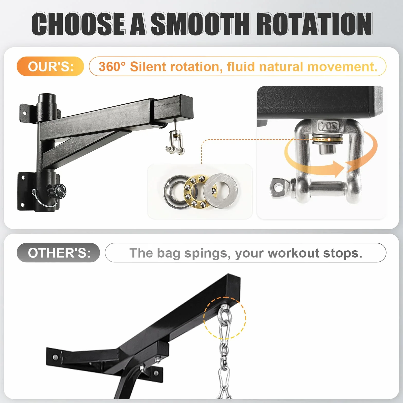 Soporte Saco Boxeo, Longitud Ajustable (43-63cm), Rotación 180° para Plegable, para Gimnasio en Casa, Interior Y Exterior, Ejercicio de Boxeo