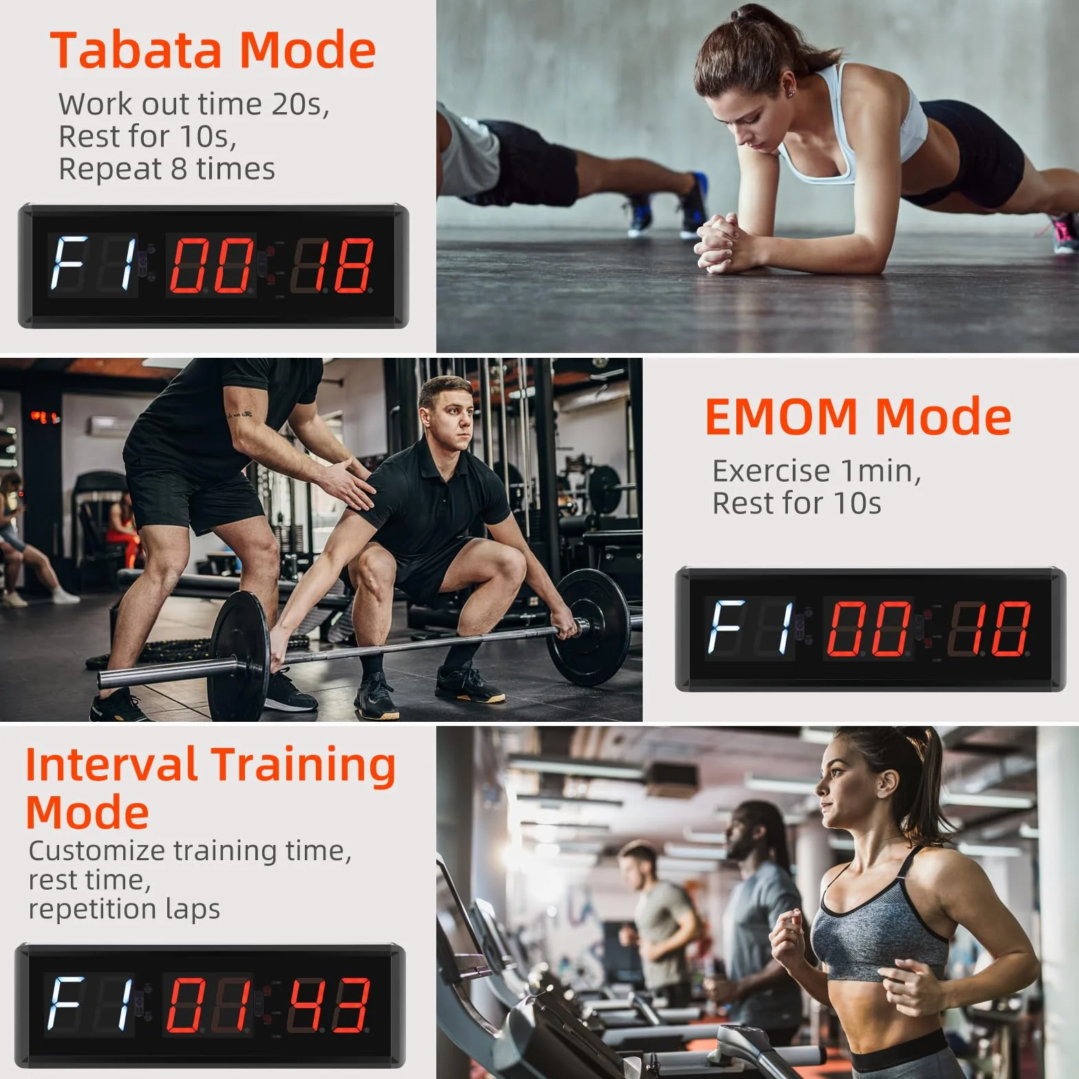 PELLOR Temporizador de Gimnasio Sports Timeter, 1.5" Temporizador Intervalos Fitness LED Programable con Cronómetro,Brillo Ajustable, Reloj de Entrenamiento con Control Remoto para Casa Garaje Externo