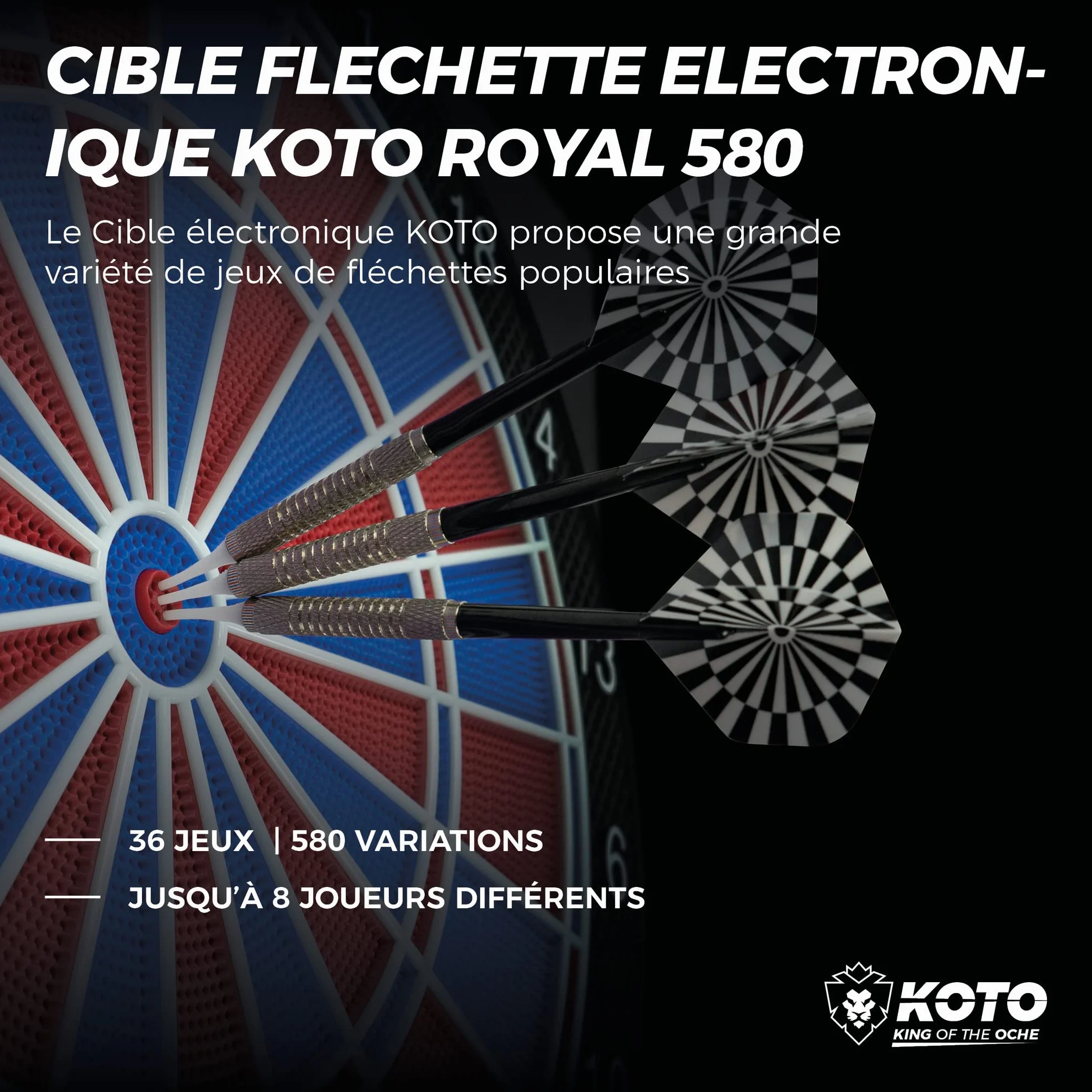 KOTO – Diana Electrónica Royal 580, 6 Dardos Soft, 36 Juegos, Más de 580 Variantes, para 1-8 Jugadores
