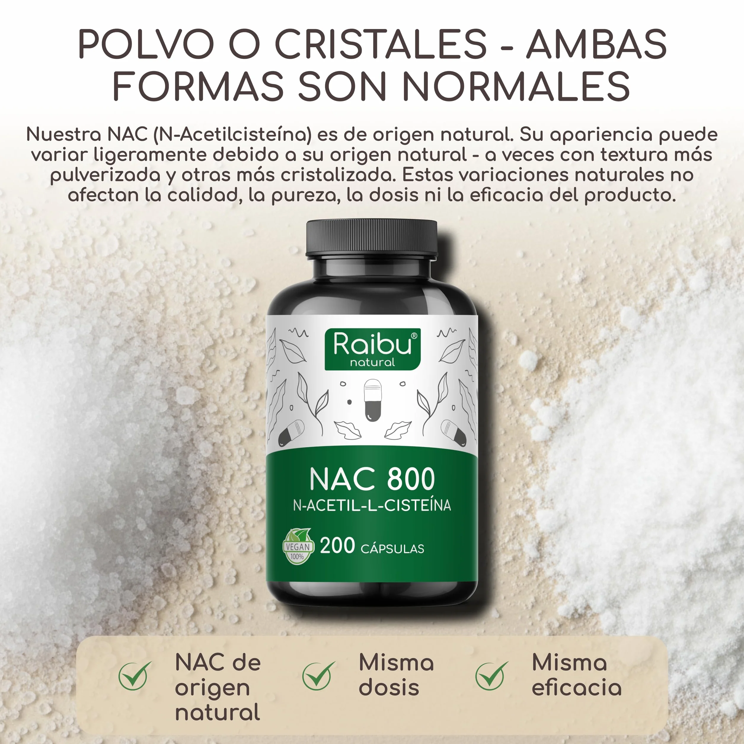 NAC N-Acetil-Cisteína 800 mg 200 Cápsulas Alta Biodisponibilidad Vegano