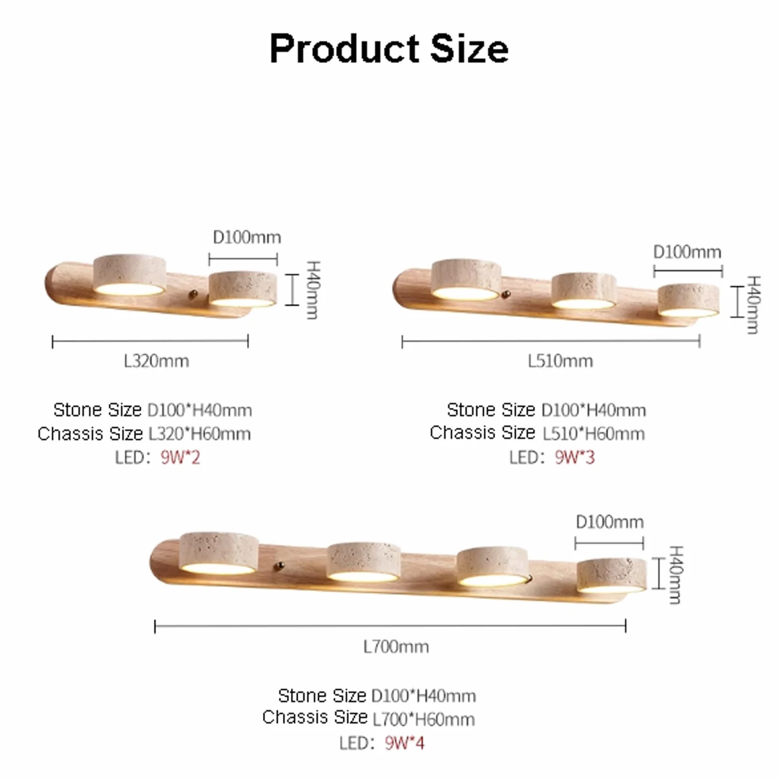 Lámpara de Pared Baño Travertino Madera Rústico 2-4 Luces Giratoria 180°