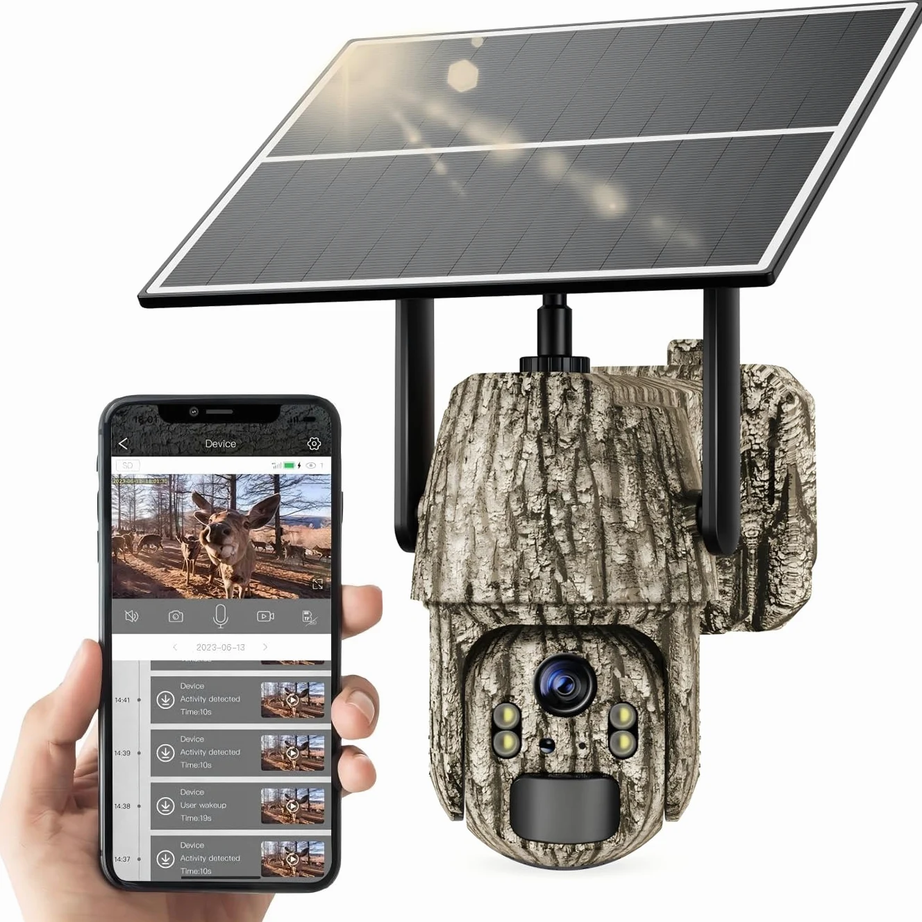 Cámara de Vigilancia Exterior Solar 4G LTE, 4K Visión Nocturna en Color, PTZ 360°, Detección de Movimiento, Audio Bidireccional, IP66 Impermeable, Sin WiFi con Tarjeta SIM