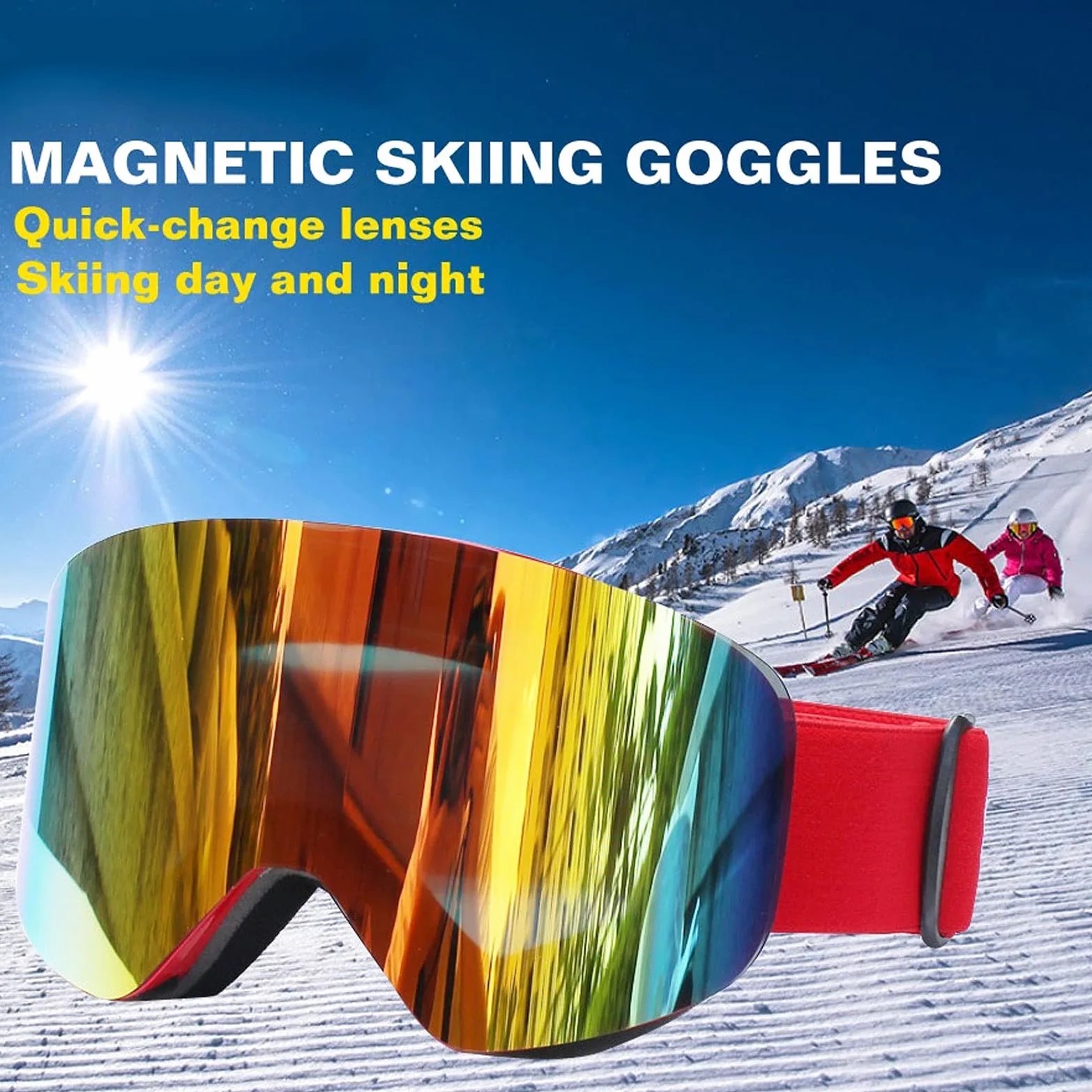 DieffematicHXJ Gafas Esqui Hombre Gafas de esquí magnético Doble Capa Lente polarizada Esquí Anti-Niebla Snowboard Gafas Hombres Mujeres Gafas Gafas Eyewear (Color : Red)