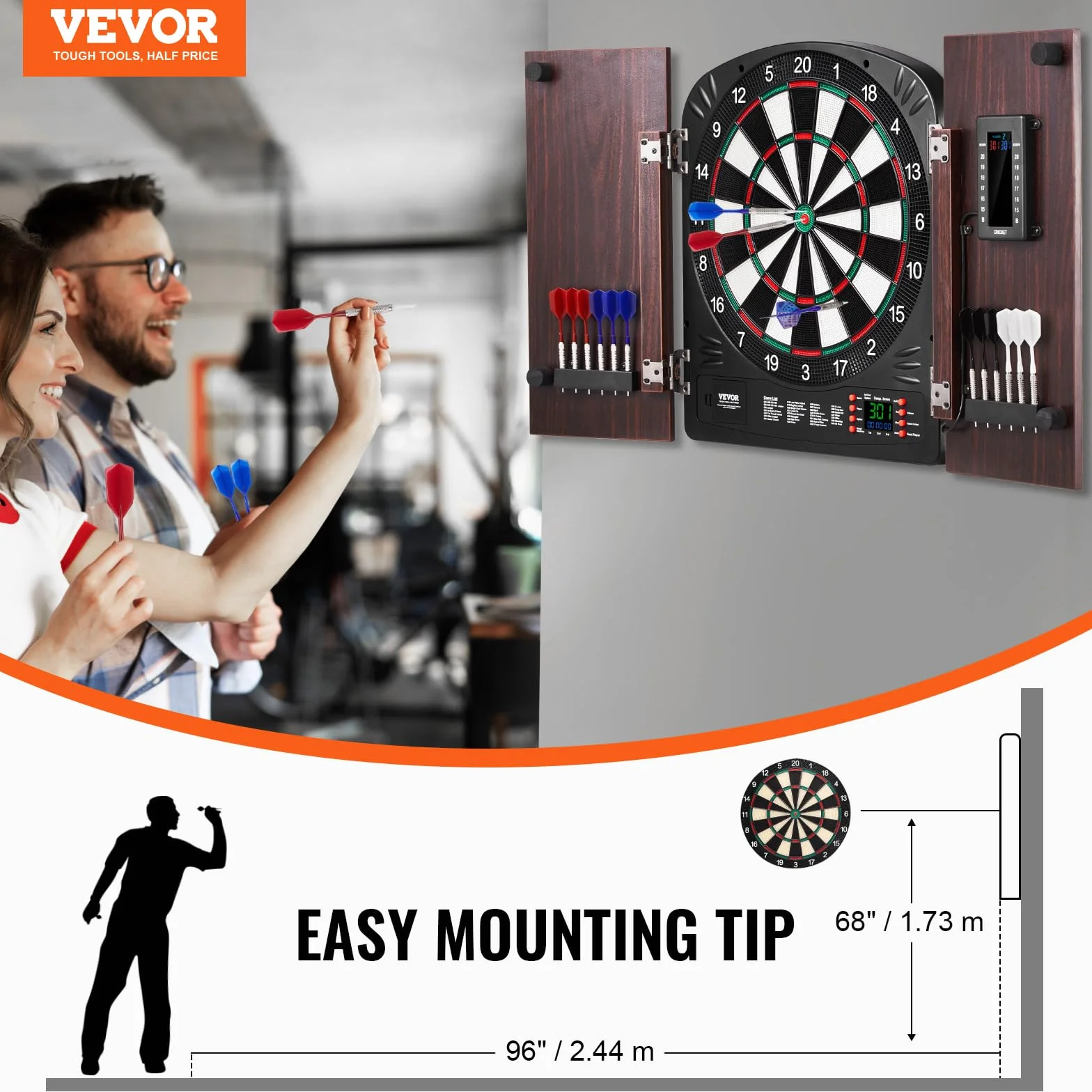VEVOR Juego de Tablero de Dardos y Gabinete Electrónico, Φ 34,3 cm