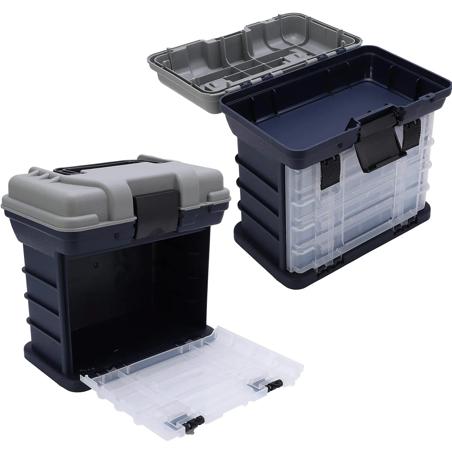 Changor Caja de Aparejos de Pesca Grande Portátil de 4 Capas Diseño Duradero para Pesca de Carpa Gris 27x17x26cm 1 Unidad
