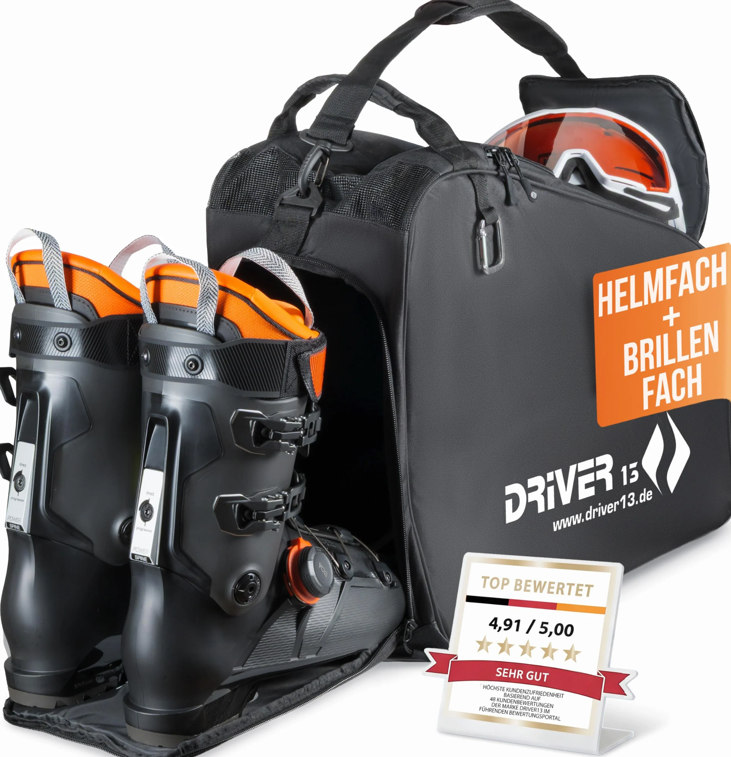 Driver13 Bolsa para Botas de esquí con Compartimento para Casco, Negro
