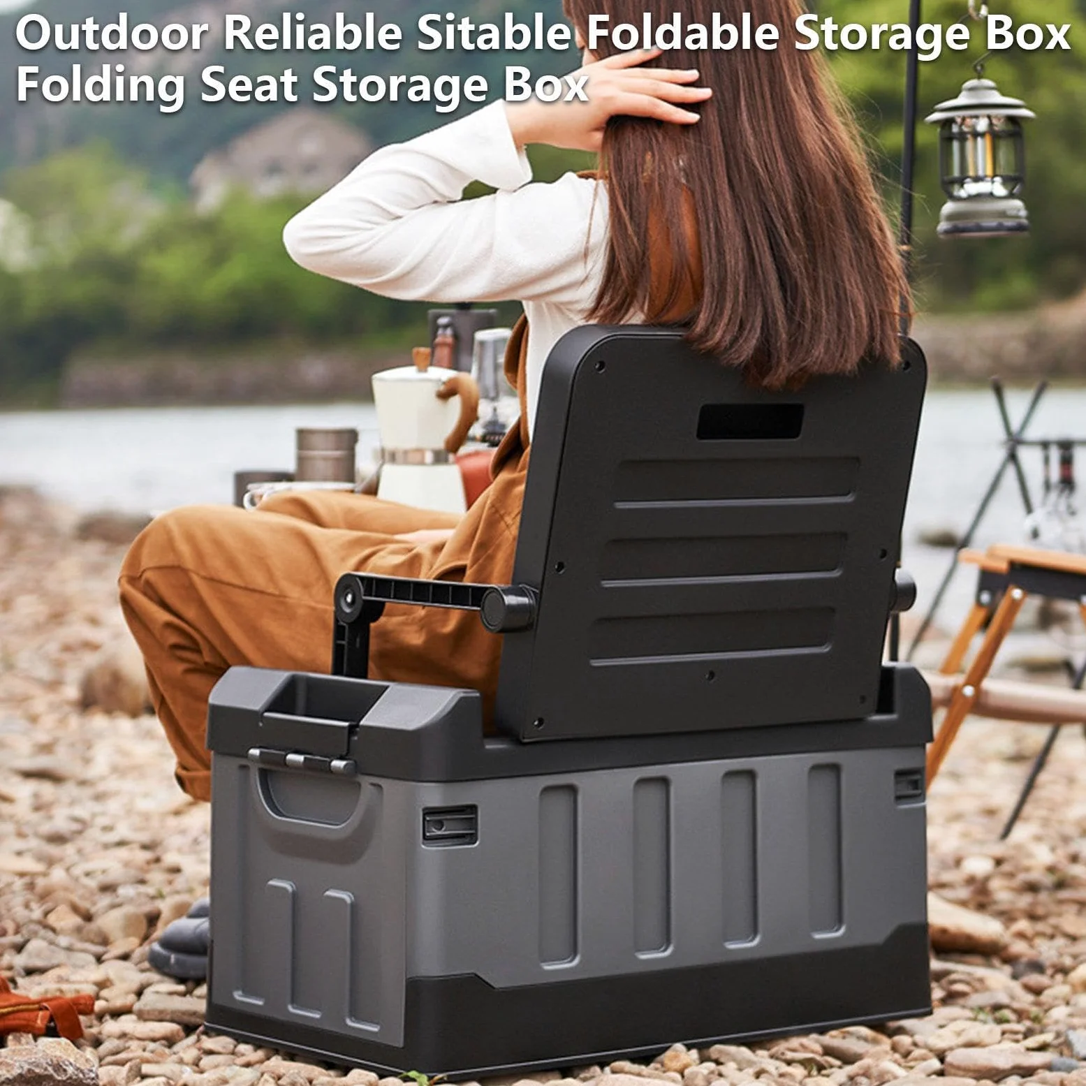 Caja de aparejos de pesca para coche, asiento plegable 3 en 1 y bandejas de almacenamiento de doble capa, organizador de almacenamiento de gran capacidad para equipo, herramientas y accesorios