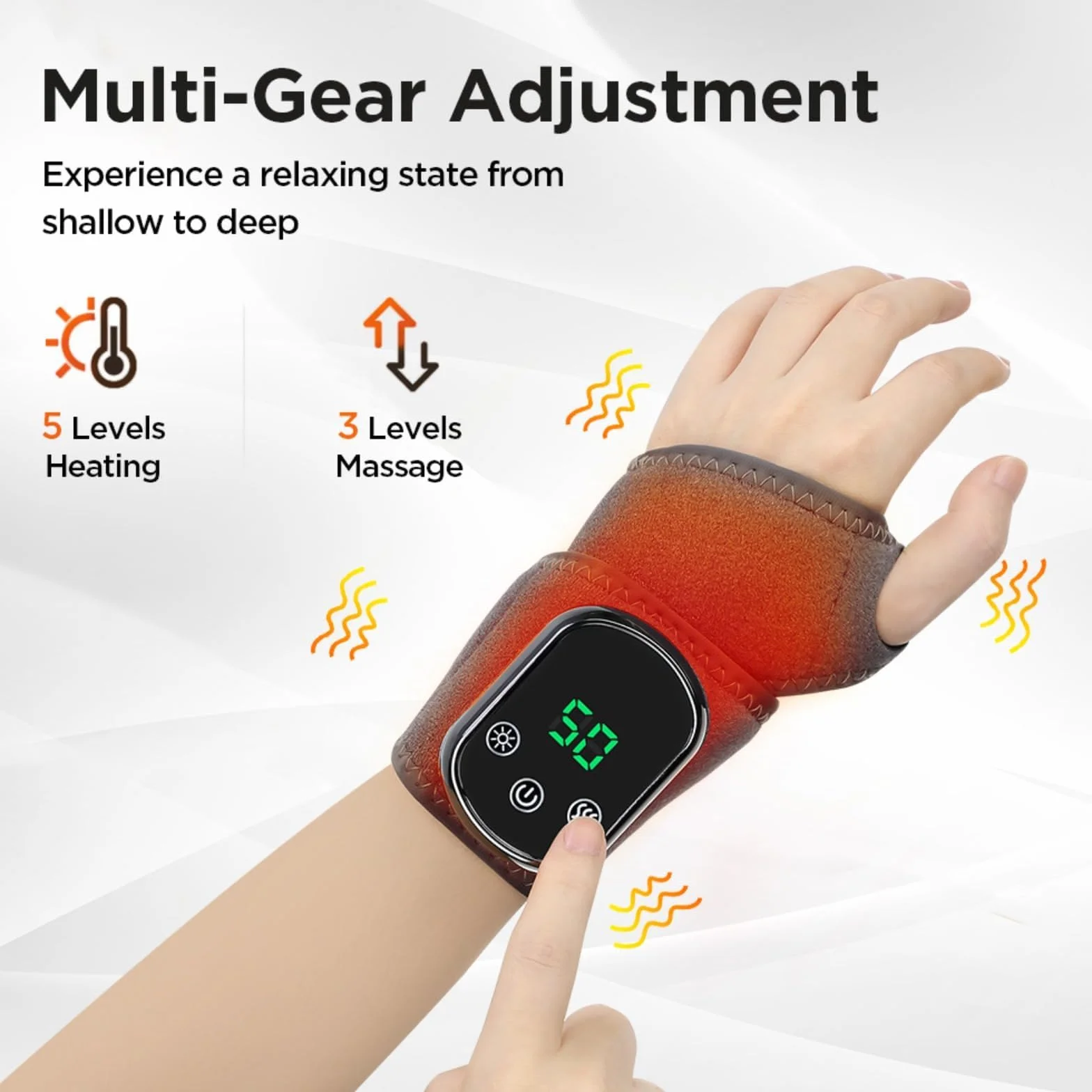 Masajeador eléctrico de muñeca con almohadilla térmica y vibración recargable ajustable para artritis tendinitis Gray