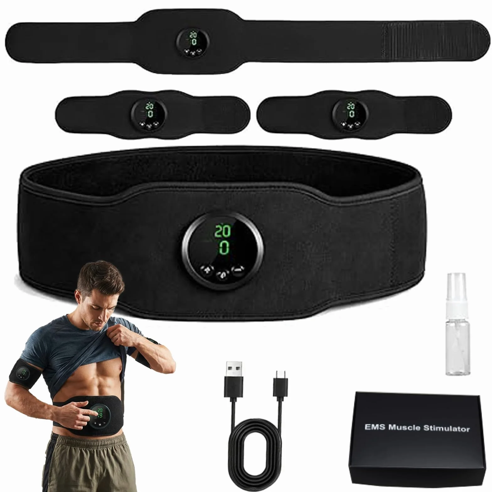 Next Gen EMS Muscle Stimulator and Muscle Fitness AB Belt, Rechargeable Adjustable EMS Muscle Toner Abs with 12 Modes & 19 Intensity, for Home Office Gym Workout