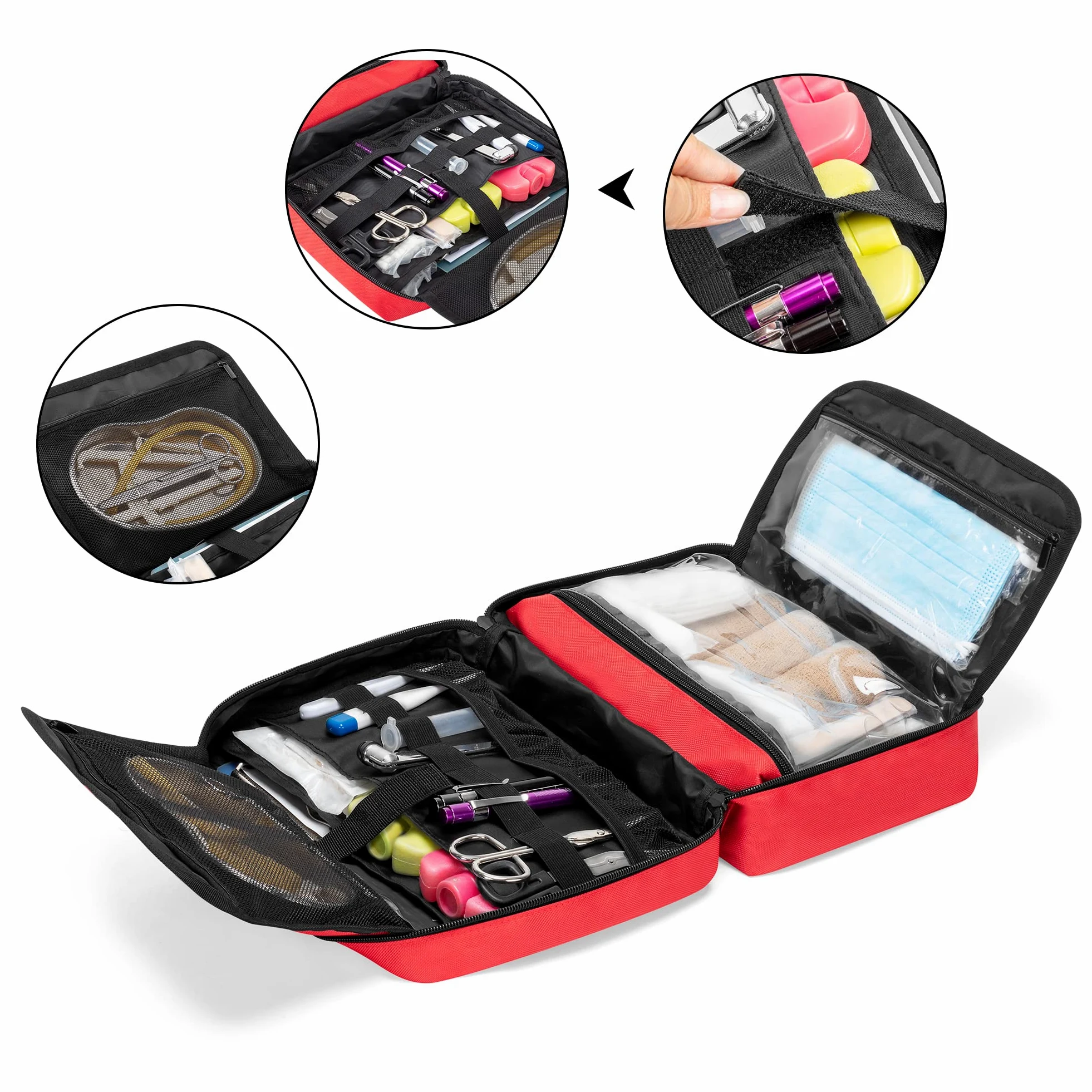 Trunab Medical Supplies Bag Botiquin de Primeros Auxilios Coche, Vacío, SÓLO BOLSA, Bolsa de farmacia, con Múltiples Bolsillos para Kit de Emergencia