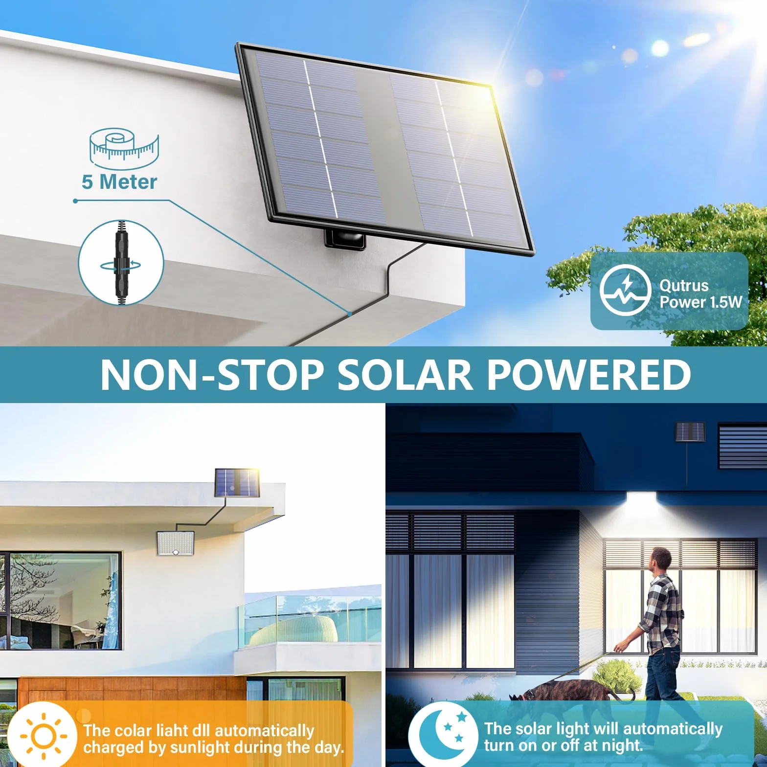 Focos LED Exterior Solares con Sensor de Movimiento y Control Remoto, 2000mAh, IP65, 4 Modos, 1 Pieza