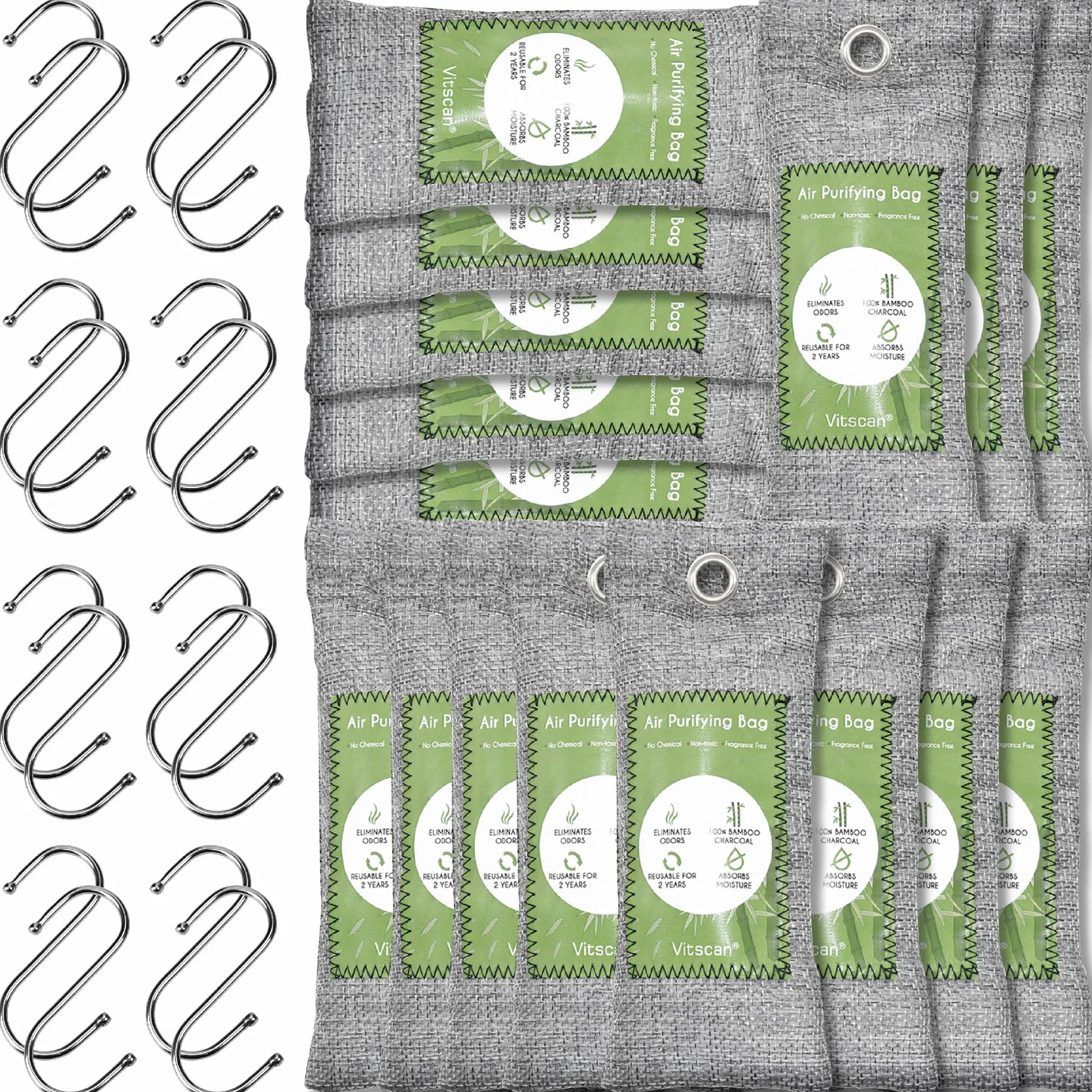 Bolsas Purificadoras de Aire de Carbón de Bambú Paquete 16 Bolsas Carbón Activado Absorbente Olores