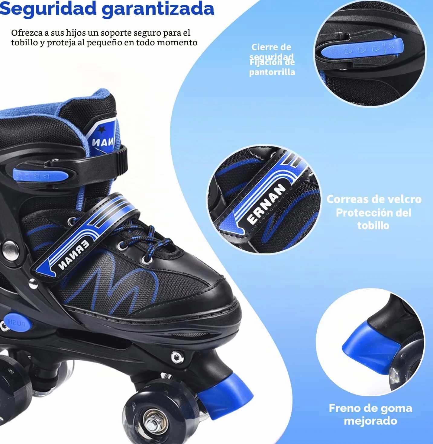 ERNAN Patines 4 Ruedas Ajustables con Ruedas Que Brillan en la Oscuridad para Niños Principiantes
