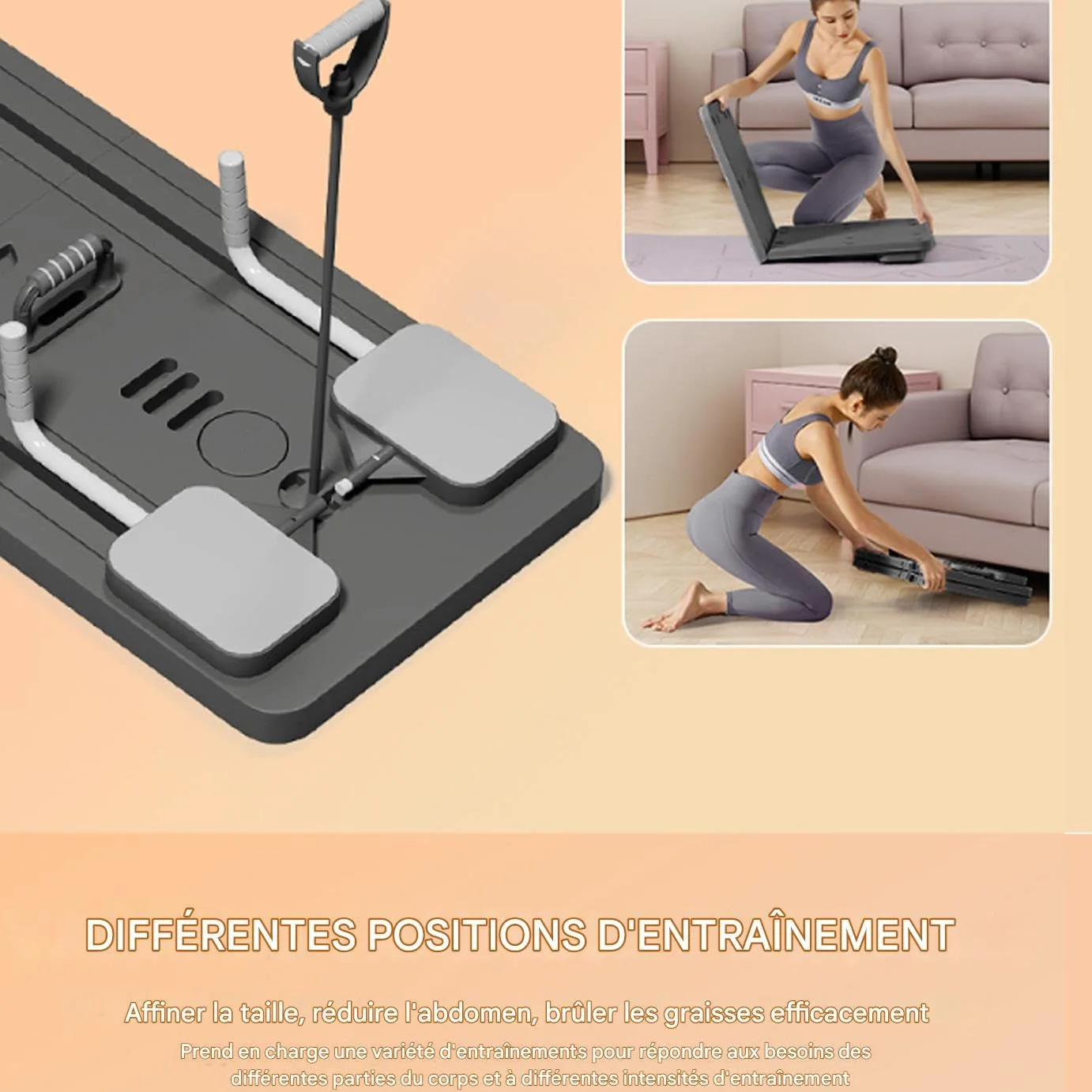 Bandeja de Pilates Máquina Fitness Abdominal y Reforma Pilates,Accesorios Plegables con Bandas Elásticas Equipo de Entrenamiento para Ejercicios Corporales