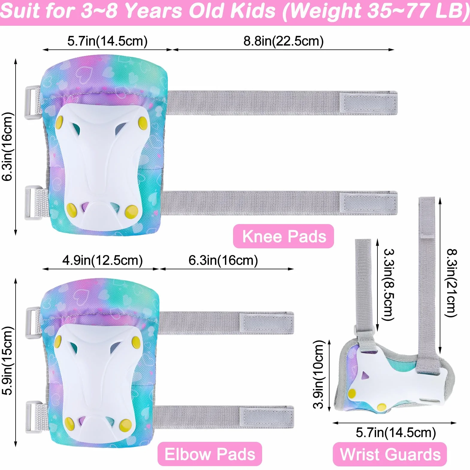 Unicorn Castle Rodilleras y Coderas de Unicornio para niños y niñas, Juego de Equipo de protección Ajustable 6 en 1 con Bolsa de cordón, 3-8 años