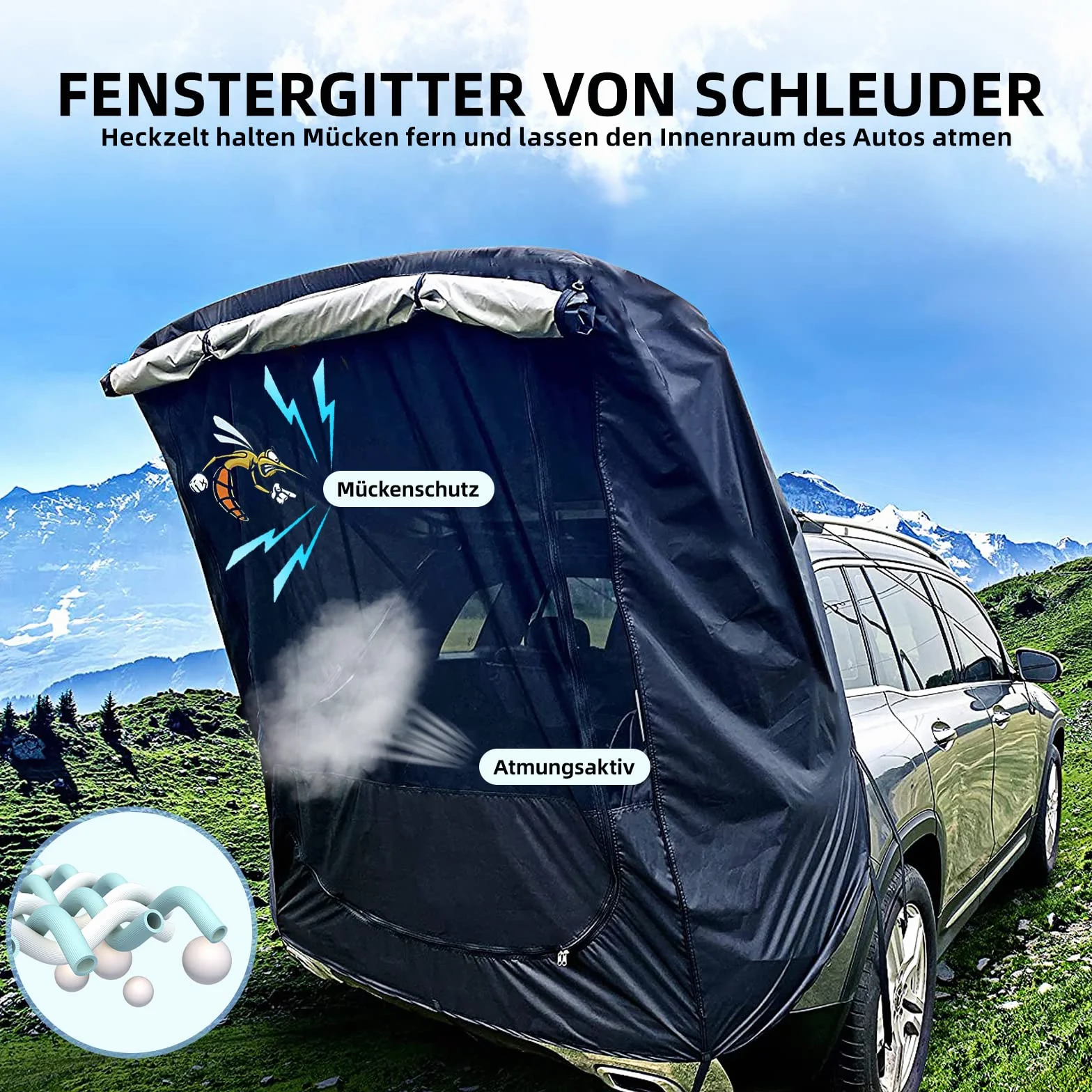 Carpa para Auto Apto para Cualquier Tipo de Coche, Tienda de campaña para Coche Malla para Repelente de Mosquitos, Toldo Coche Disfruta de Acampar, Fácil configuración en 5 Minutos (L)