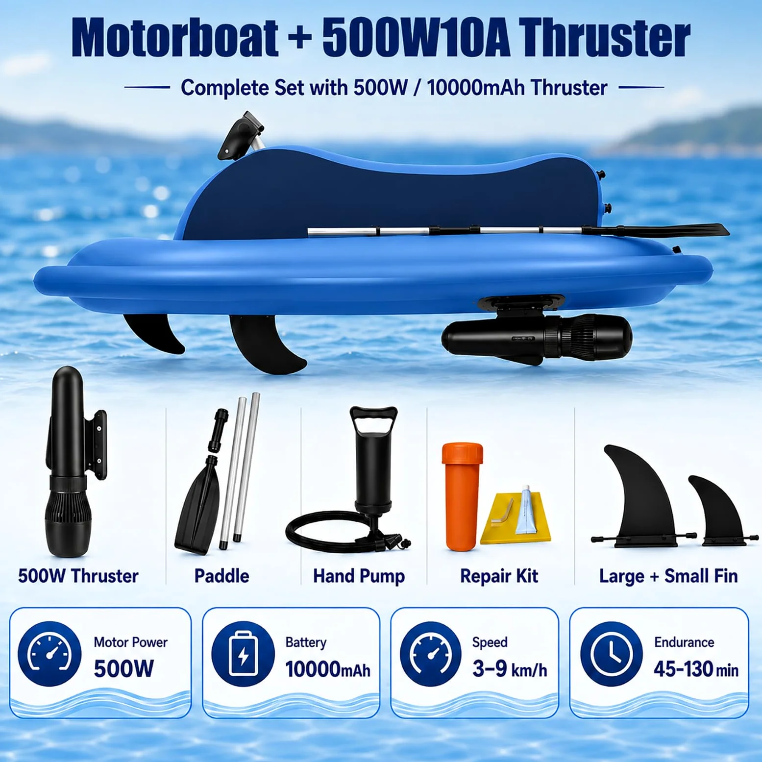 Barco Surf eléctrico Rush Wave y Moto acuática Inflable, Patinete acuático con Motor 500W/700W, lancha Jet Plegable Carga 330 Libras for Piscina, Lago y océano