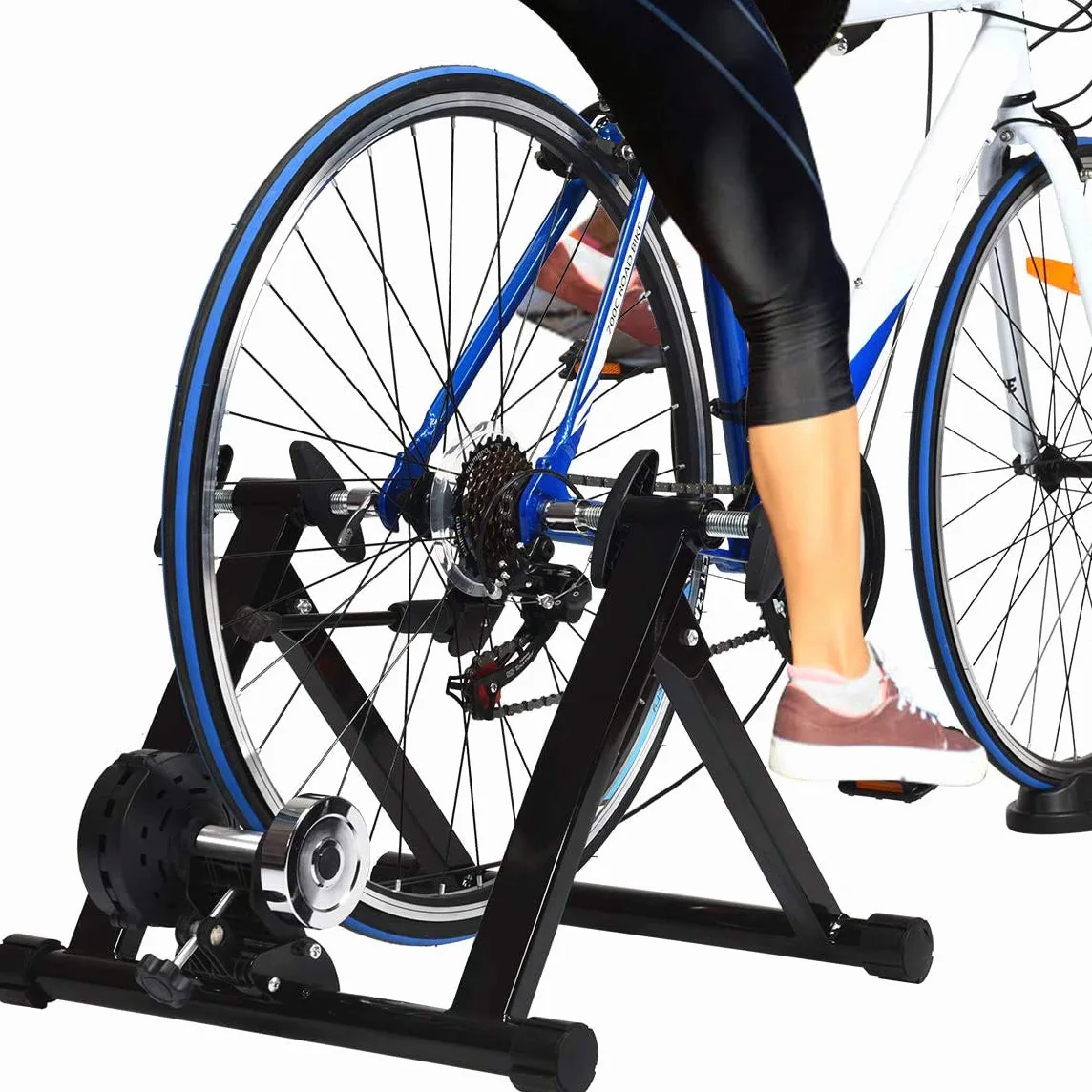 Rodillo de Entrenamiento para Bicicletas, Entrenador de Bicicletas para 26-28 Pulgadas, Bicicleta Estática Plegable, Cargable hasta 150 Kg, Fabricado en Acero, Incl. Soporte Rueda Delantera, sin Res