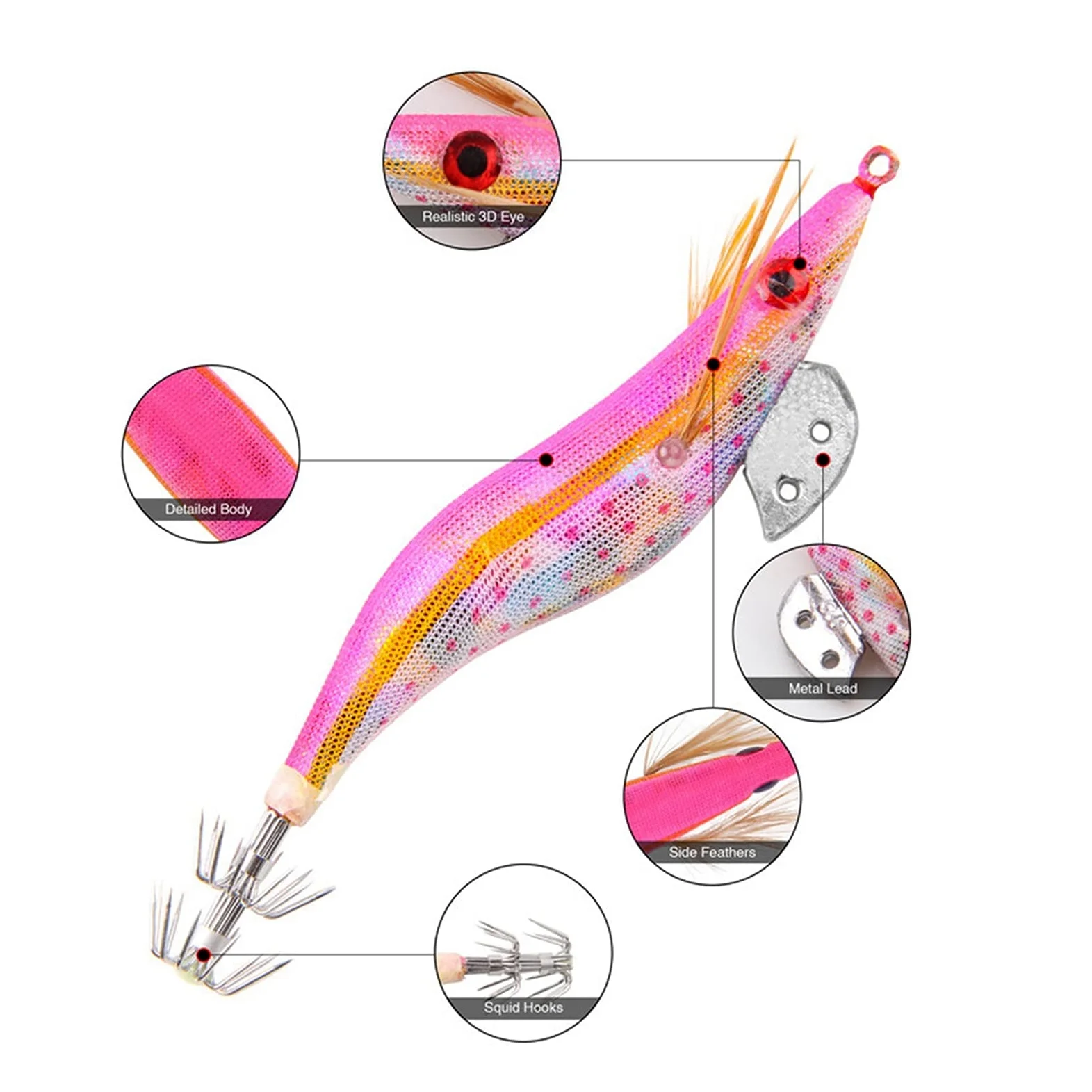 Señuelos de Pesca Señuelos de pesca Cebo de calamar Camarón de madera Jig gancho Pesca Pulpo de pulpo señuelos Jigging LUTE LURE LUTING LUMING CON BOLSA 10pcs Cebos Artificiales ( Color : 12g 10pcs )