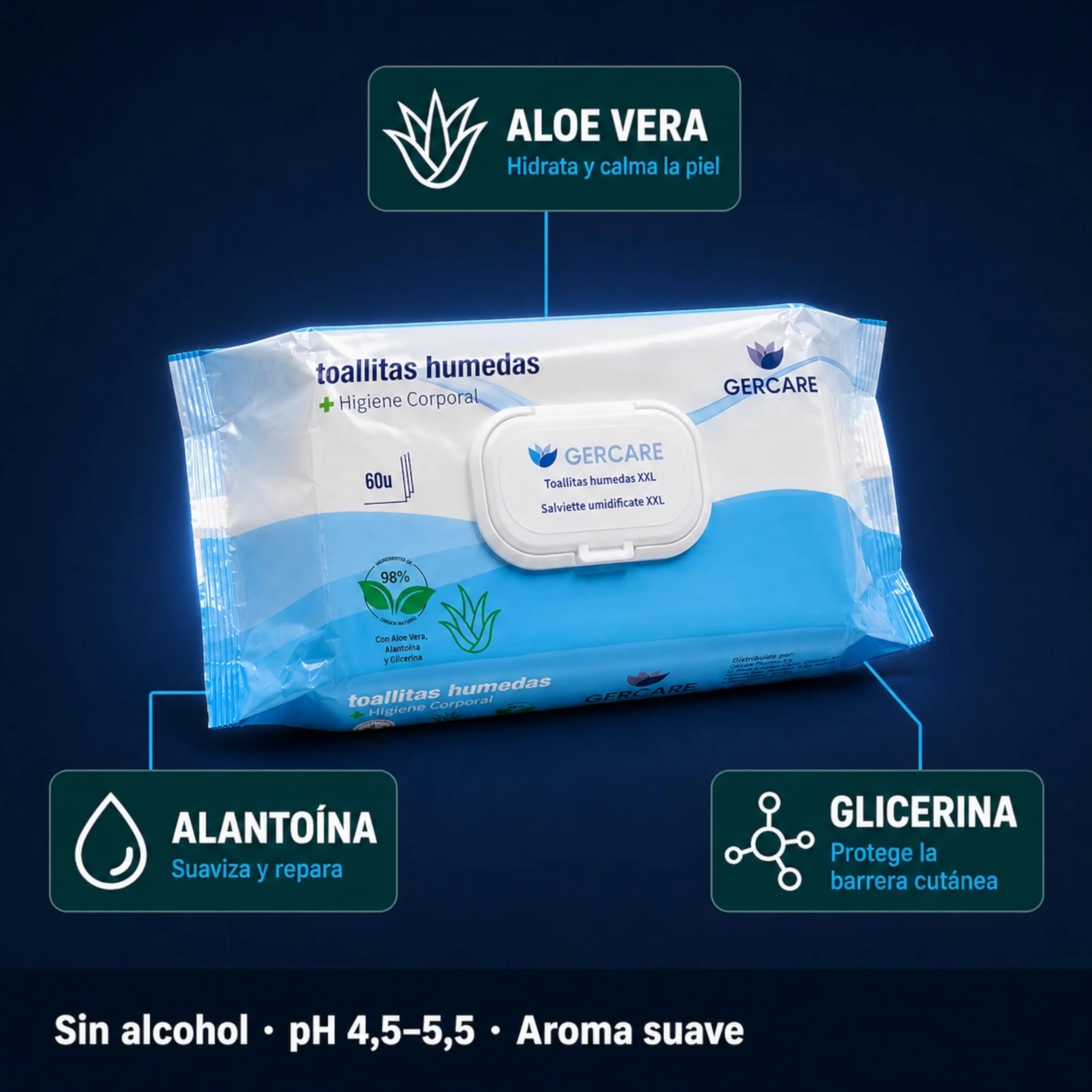 Toallitas Húmedas Adultos XXL Aloe Vera 180 Unidades (3x60) Higiene Corporal Extra Grandes Suaves Resistentes