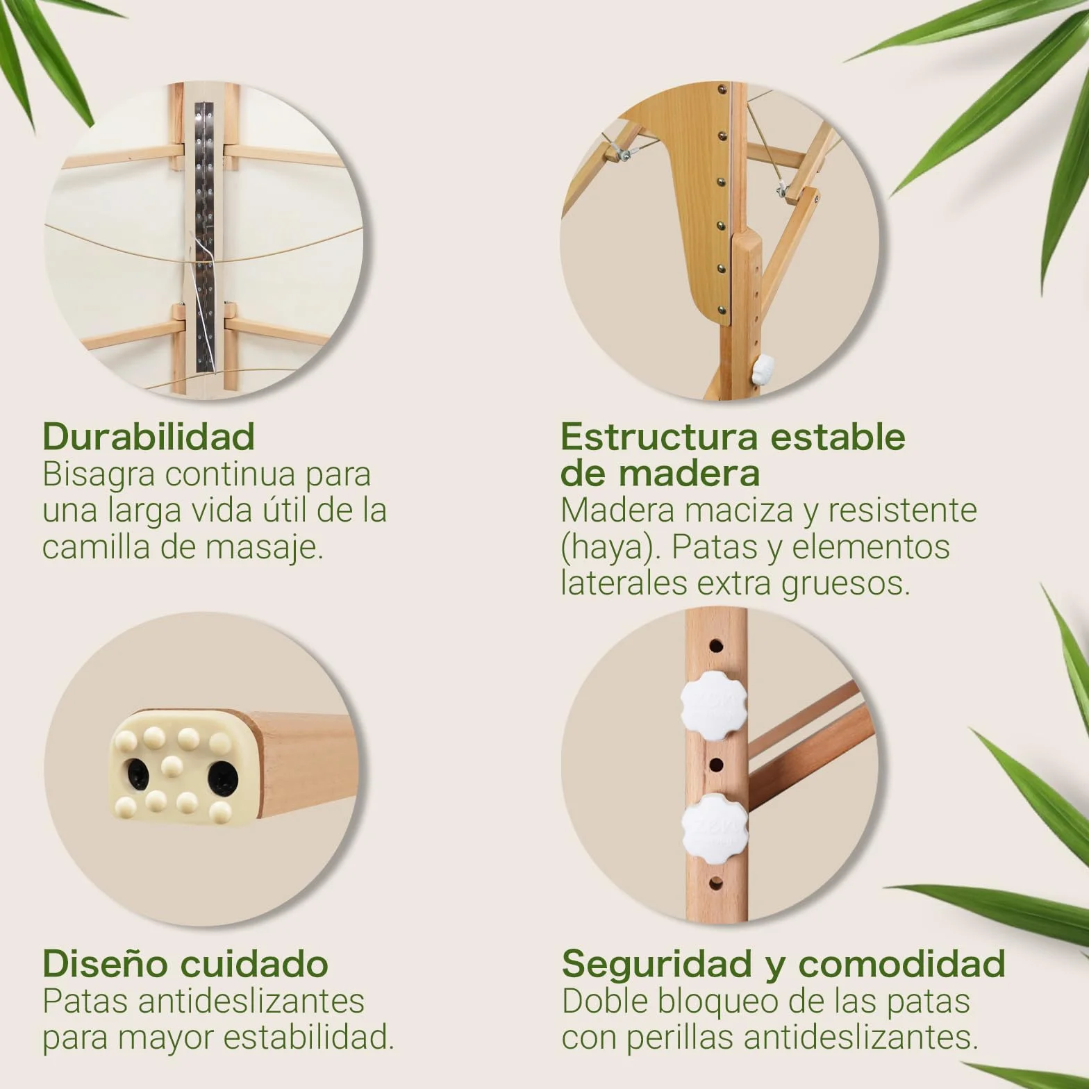 Camilla Masaje Plegable Móvil de Madera Maciza Altura Regulable Esquinas Redondeadas con Reposacabezas y Reposabrazos