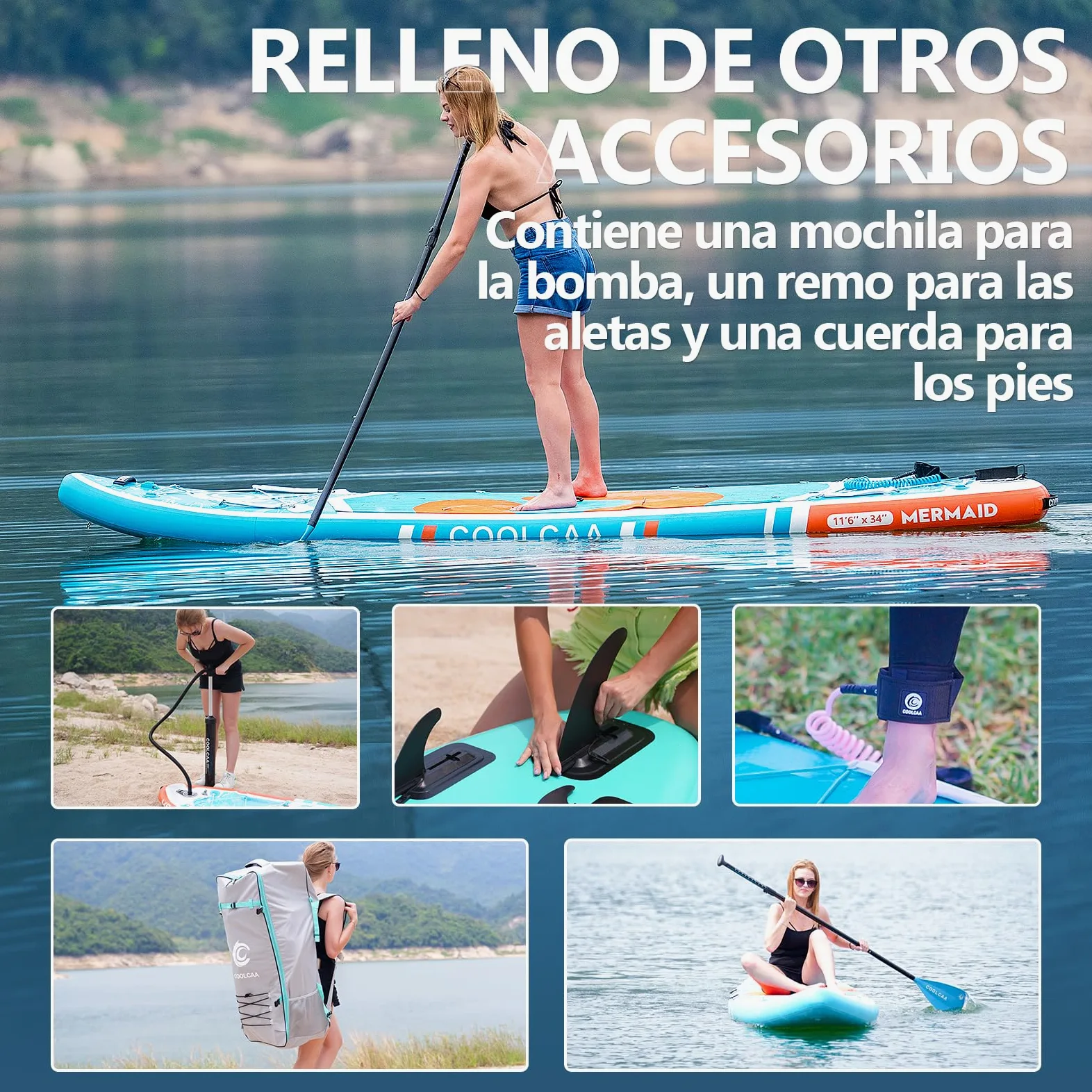 COOLCAA 354cmx86cmx15cm Tabla Paddle Surf Hinchable con Accesorios Sup de Primera Calidad, Capacidad de Carga de hasta 210kg, Tabla de Sup para Adultos y Jóvenes de Todos los Niveles