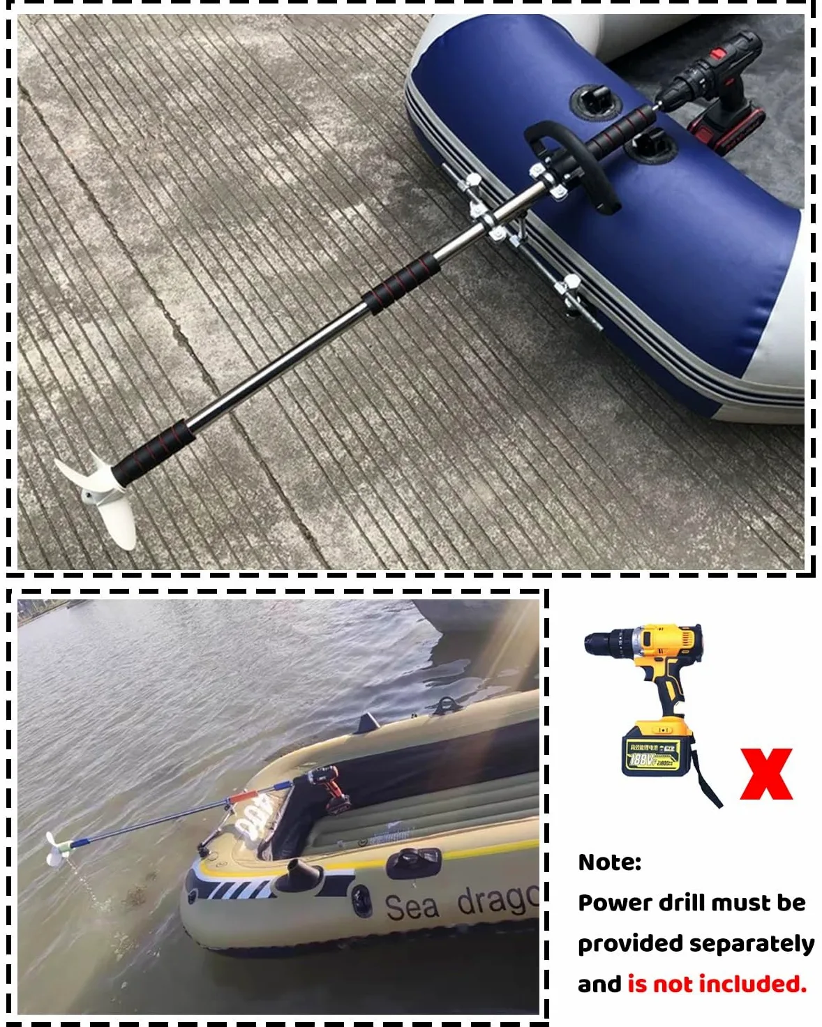 Motor Fueraborda Hélice Portátil para Taladro de Kayak, Motor Fueraborda para Bote de Emergencia con Manija y Soporte, Kit de Motor de Pesca de Arrastre para Tabla de Paddle Surf Montado(L)