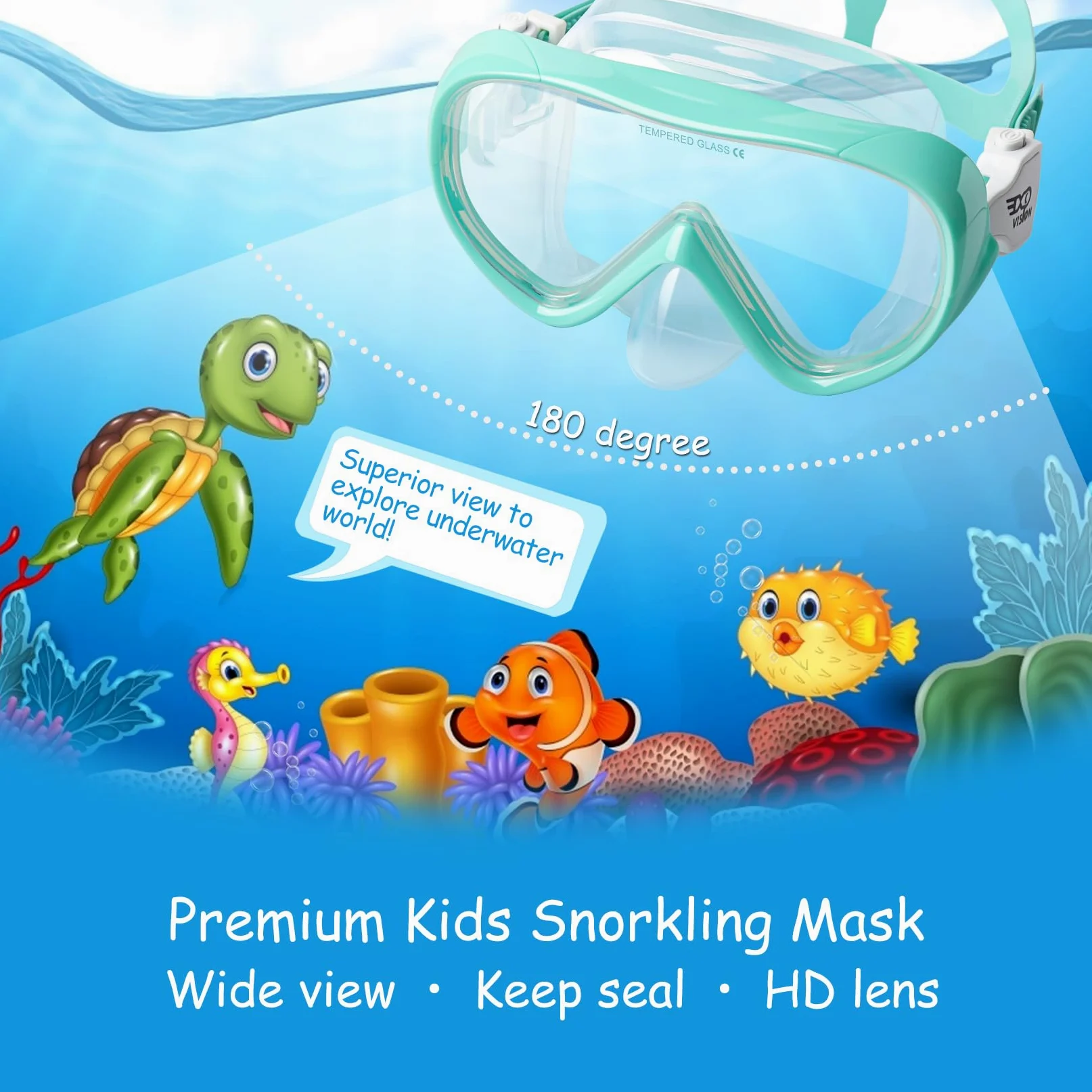 Kids Snorkel Set, Child Diving Mask Anti-Fog Swimming Goggles Dry Snorkel Children Snorkeling Swimming Gear for Youth Boys Girls Age 4-14 (Aqua Set)