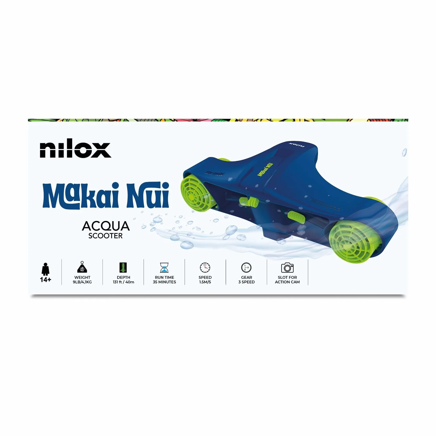 Nilox Scooter Sumergible Eléctrico para Inmersiones de hasta 40 m de Profundidad, hasta 35 min de Uso, Cambio de 3 Velocidades, Fácil de Transportar y Usar