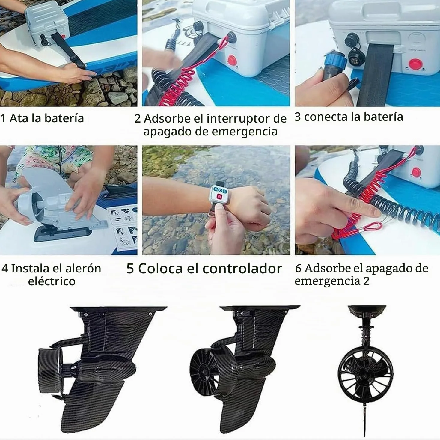 Tabla de surf con aleta motorizada eléctrica, tabla de surf eléctrica con propulsor de 24V, duración máxima de la batería 20 km, velocidad 3-6 km/h, para tabla de remo de barco de pesca de kayak