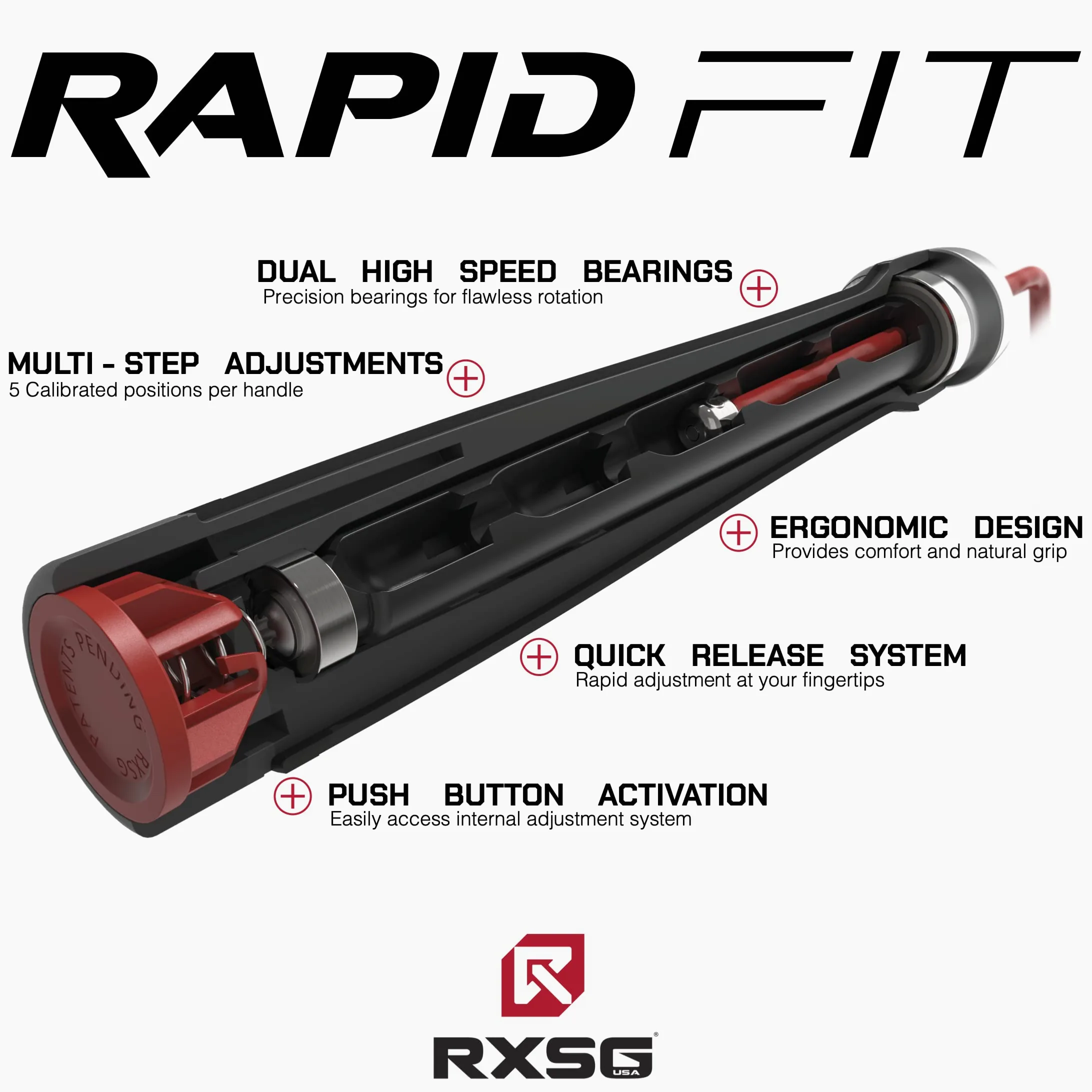 RX Smart Gear RapidFit - Cuerda de saltar ajustable con asas ergonómicas de doble rodamiento, cuerda de saltar de fitness para ejercicio, entrenamiento, entrenamiento deportivo
