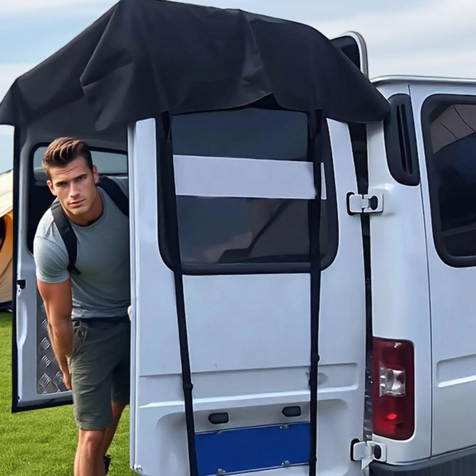 Toldo Trasero para Puerta De RV - Toldo De Sombra para Furgoneta,Protector Impermeable Trasero para Acampada Picnic Autocaravana Playa Exteriores