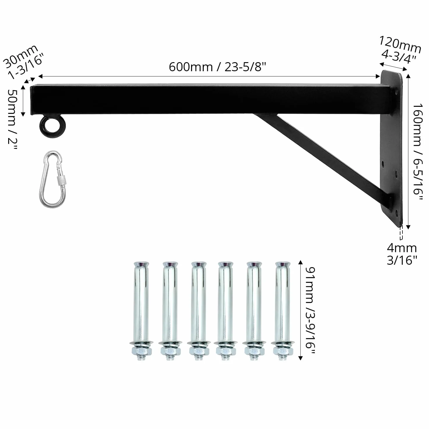QWORK® Soporte de Pared para Saco de Boxeo - Acero Sólido - 60cm - Carga 150kg