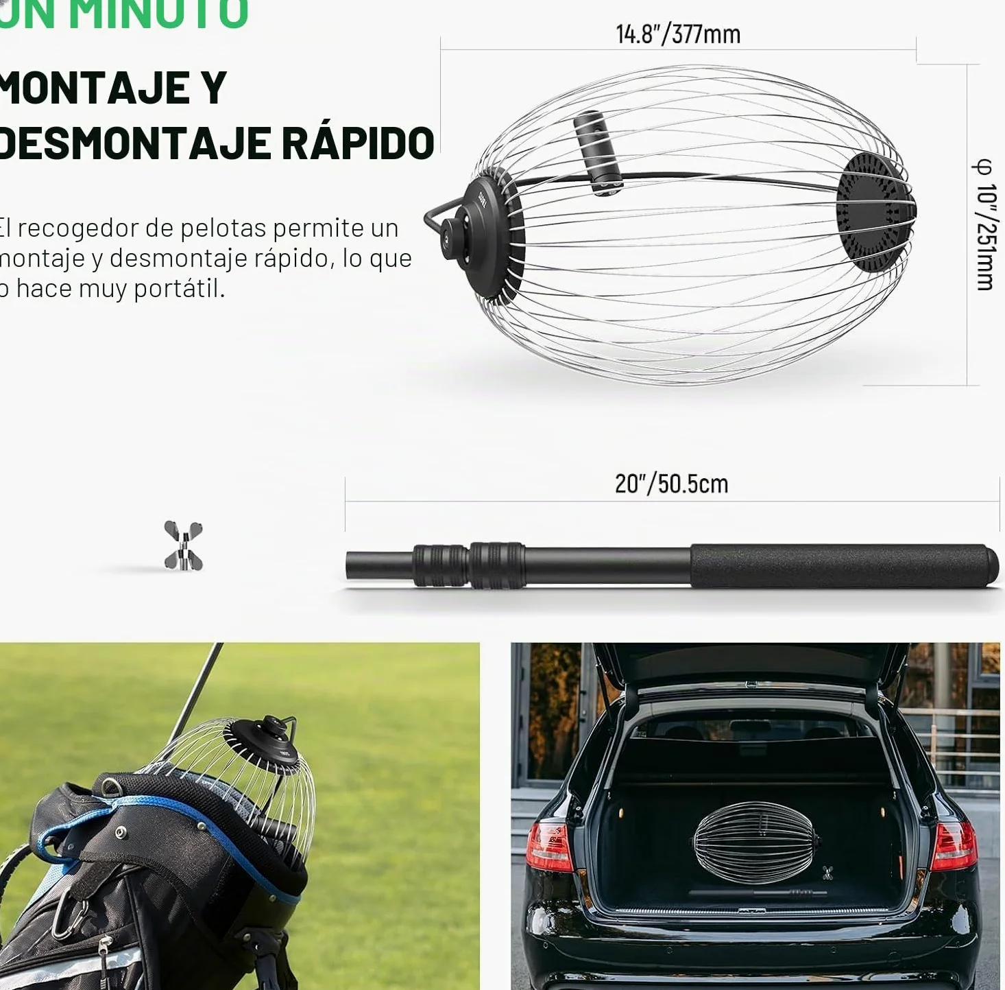 NEEWER Recolector Pelotas Tenis, R30-58/77-148cm 30-58"/77-148cm Telescopic Rolling Ball Retriever Picker Upper Hopper Roller Basket Holder para 40 Pelotas Tenis, Accesorios & Entrenamiento, TB01S