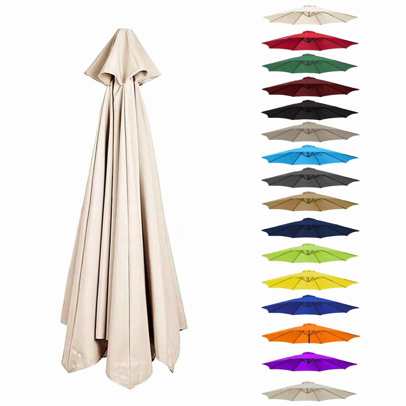 Toldo De Recambio De Sombrilla 6 Varillas/8 Varillas, Cubierta De Repuesto para Paraguas, Impermeable, Anti-Ultravioleta, Poliéster, 300cm 350cm 200cm 230cm 250cm 270cm 280cm(White,8 Ribs: 350CM)