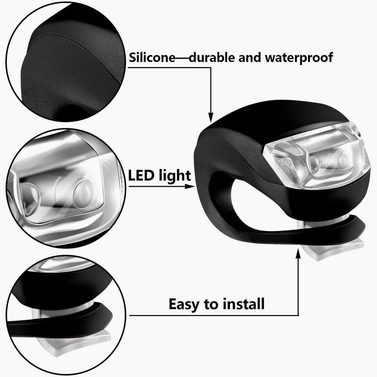 EISTEE Luces de Bicicleta, Luces de Bicicleta, Luces de Bicicleta, Juego de Luces de Bicicleta LED de Silicona for Faros Delanteros y Luces traseras Impermeables 15 Piezas