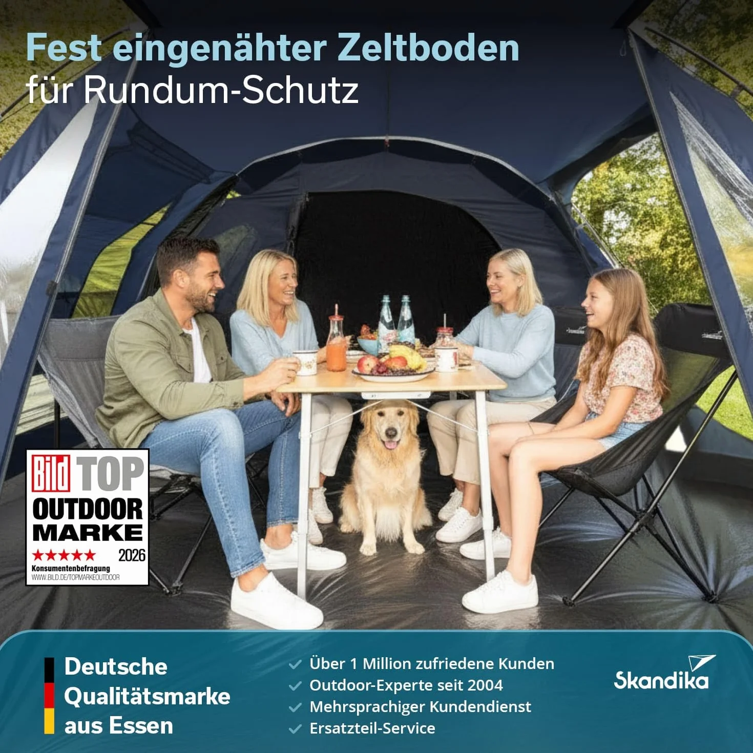 Skandika Tienda de campaña Tipo túnel Kambo Sleeper Protect | para 3/4 Personas - Suelo Cosido - Columna de Agua de 3000 mm - 3 entradas - toldo