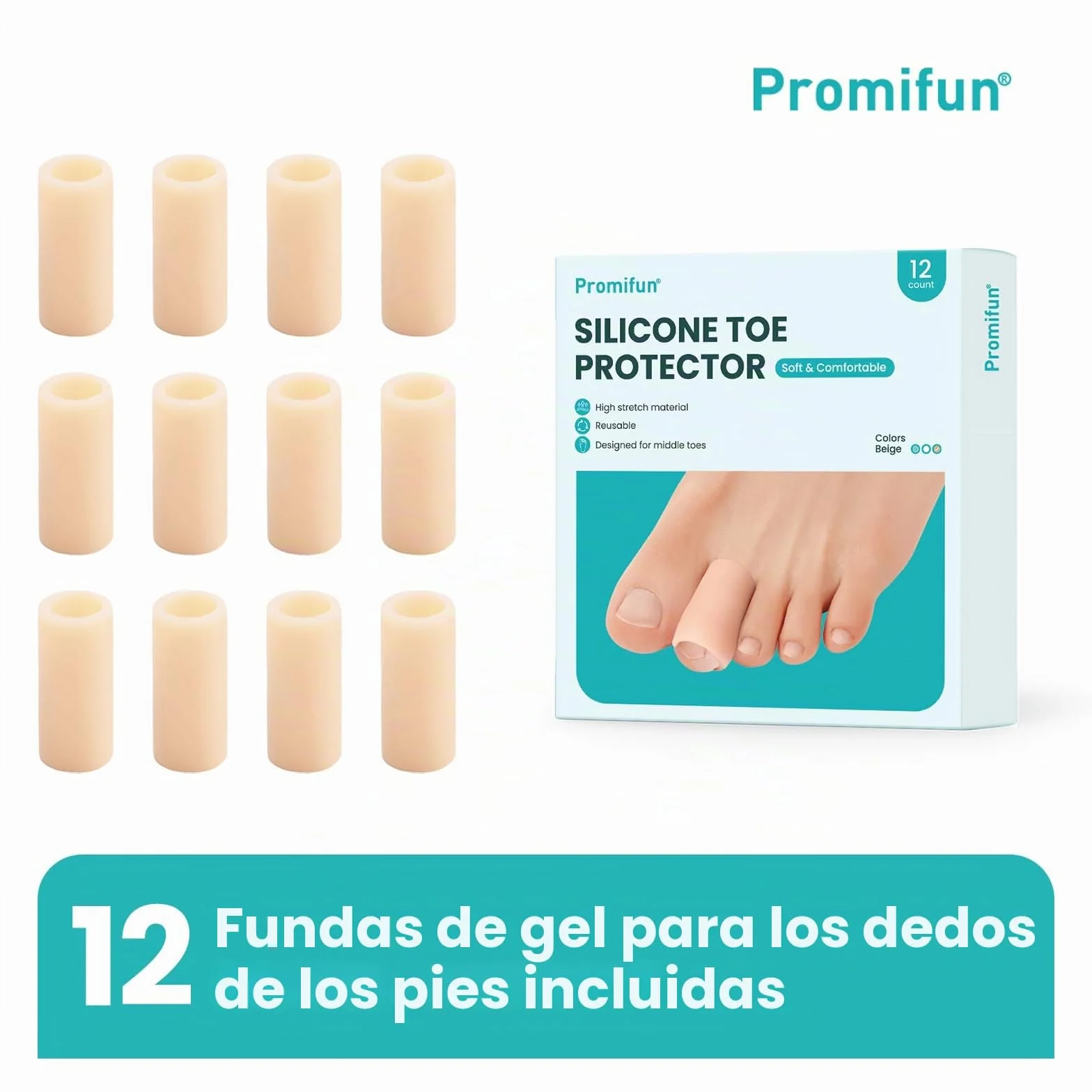 Promifun Protector de dedos de los pies - Paquete de 12 fundas de silicona para dedos en martillo, callos, durezas y ampollas