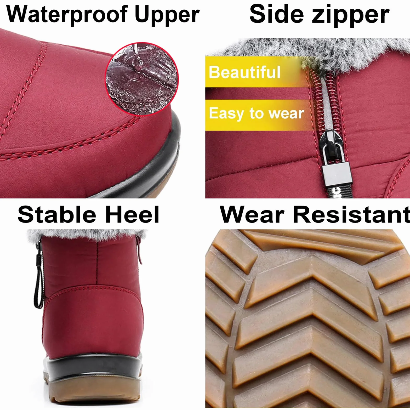 Botas de nieve de invierno para mujer, impermeables, antideslizantes, con forro de piel cálida, botas de invierno cómodas para exteriores