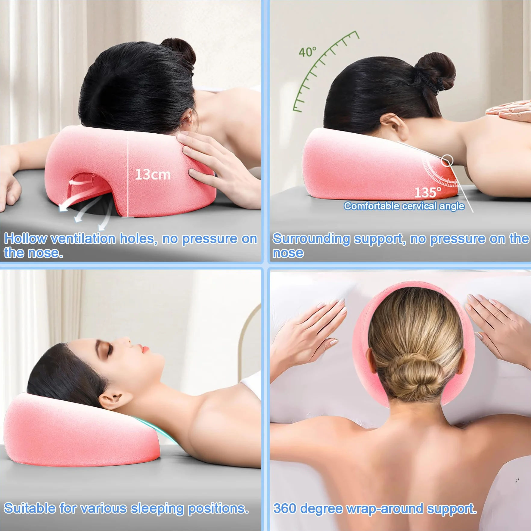 TZEKING Almohada de Masaje Facial para Cama, Reposacabezas de Masaje Boca Abajo, Cojín de Relajación para SPA