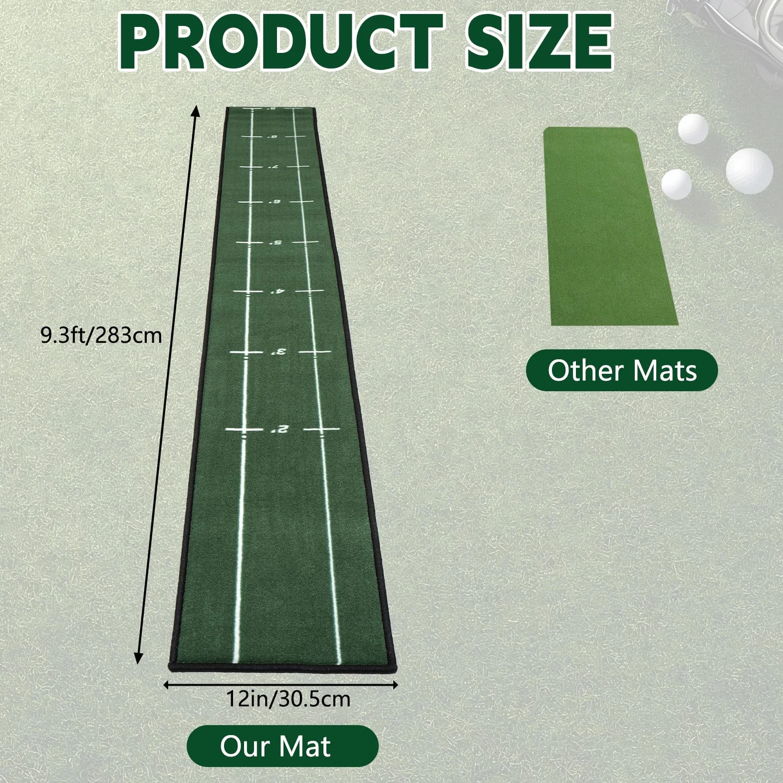 Rainmae Alfombrilla de golf para interiores de 30 cm de ancho y 280 cm de largo, para práctica de golf, ayuda a simular con pista de alineación y entrenamiento de putter