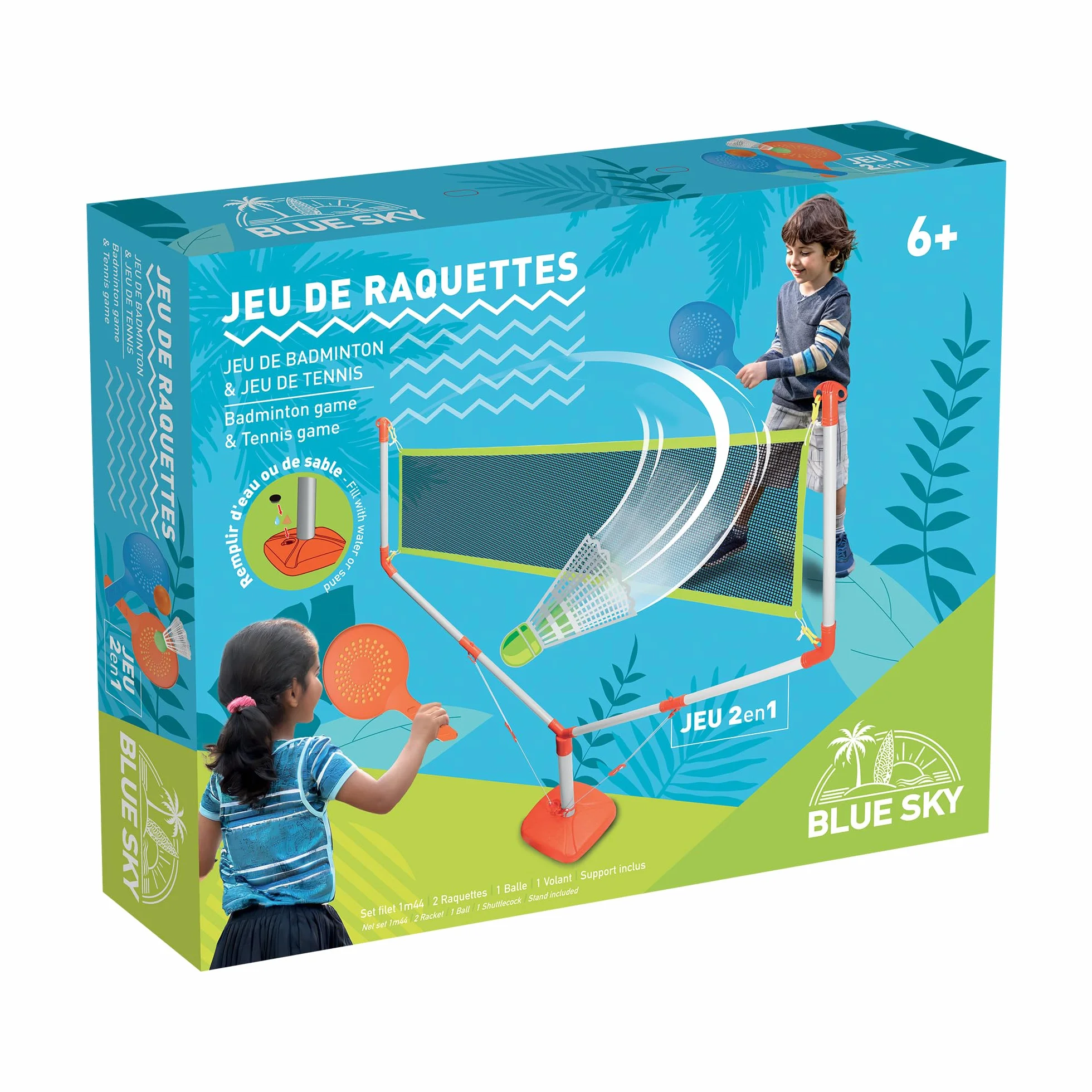 Juego de Raquetas 2 en 1 de Bádminton y Tenis al Aire Libre Multicolor 144 cm x 118 cm para Niños