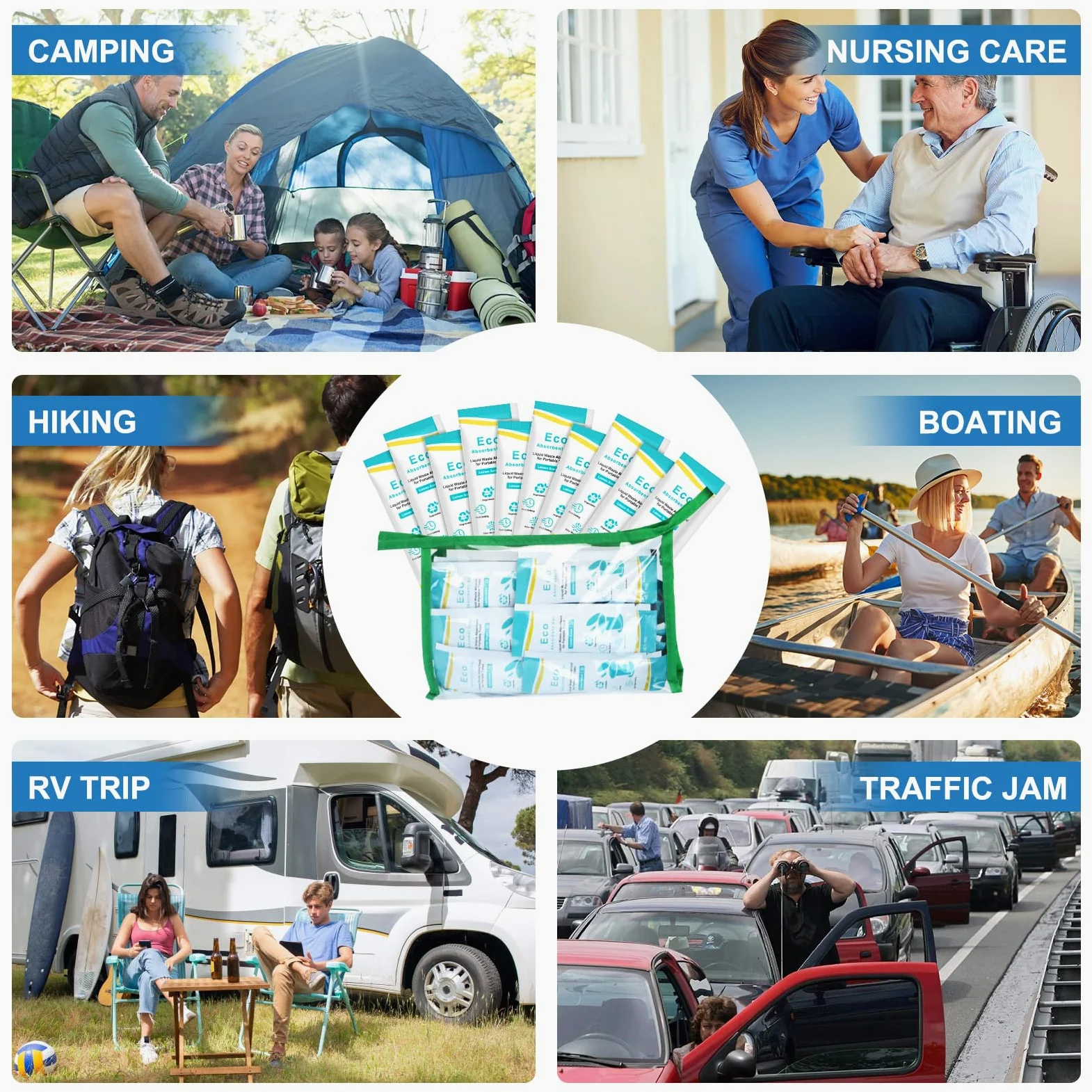 BLIKA Gel absorbente de inodoro portátil, polvo de gel de inodoro para camping, gel de residuos líquidos de orina para control de olores, gel absorbente ecológico, polvo de orina para acampar al aire