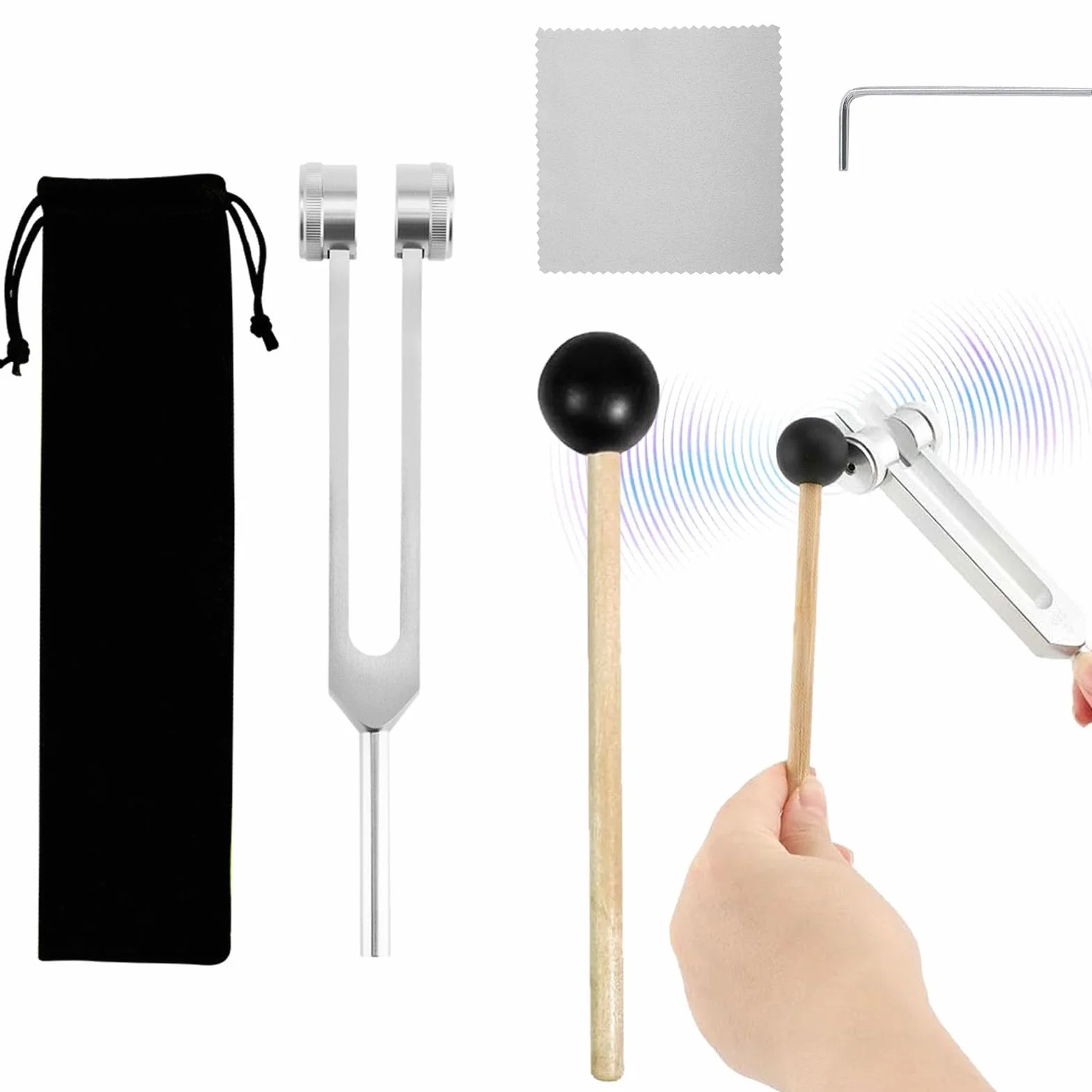 Diapasón estándar de 128 Hz, aleación de aluminio, con martillo de silicona y bolsa, para terapia de sonido