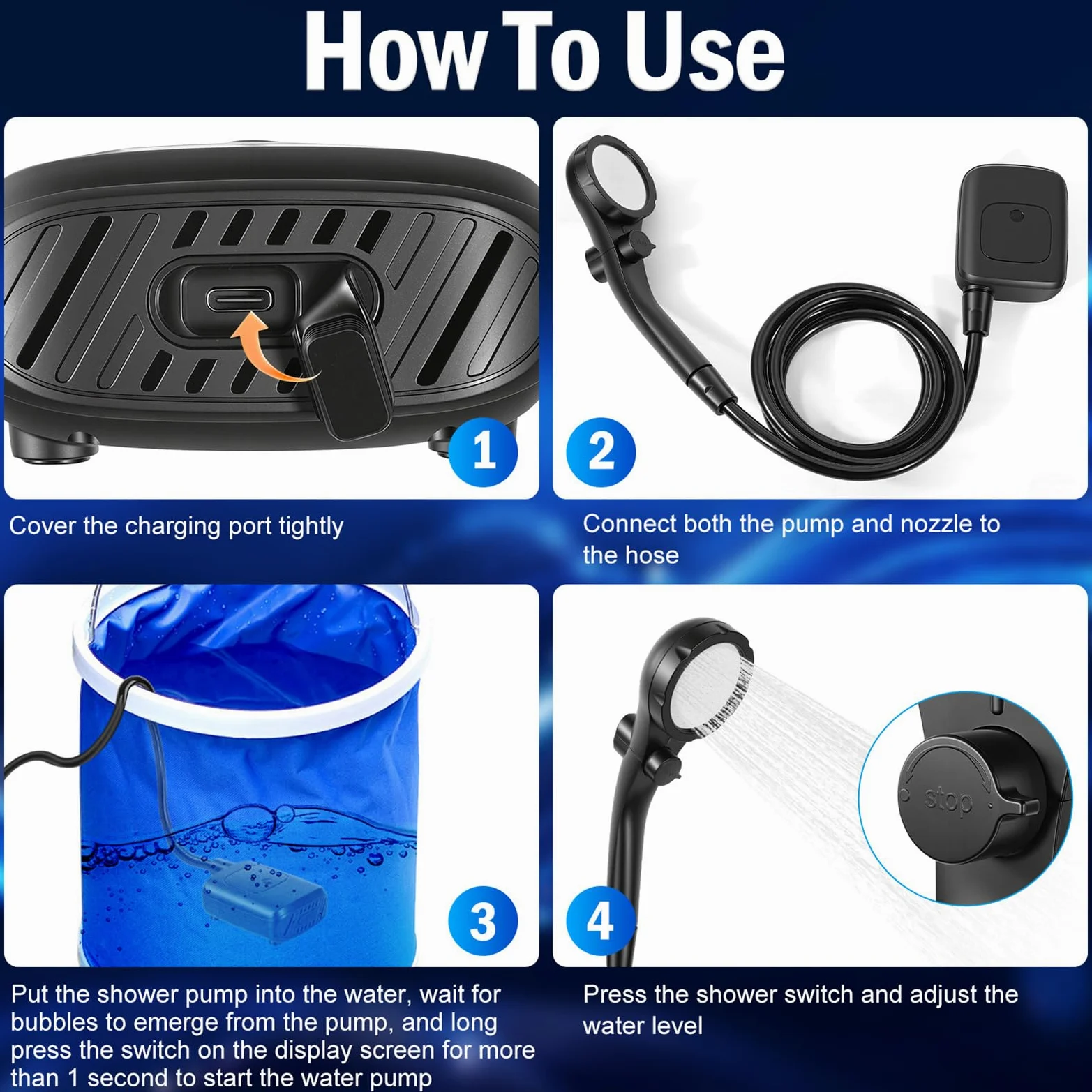 Ducha Portátil para Acampada 2400mAh para Suministros de Lavado de Coche | Ducha De Lavado Para Coche Y Acampada Para Playa Viajes Acampada Senderismo Pesca Jardinería Y Montañismo