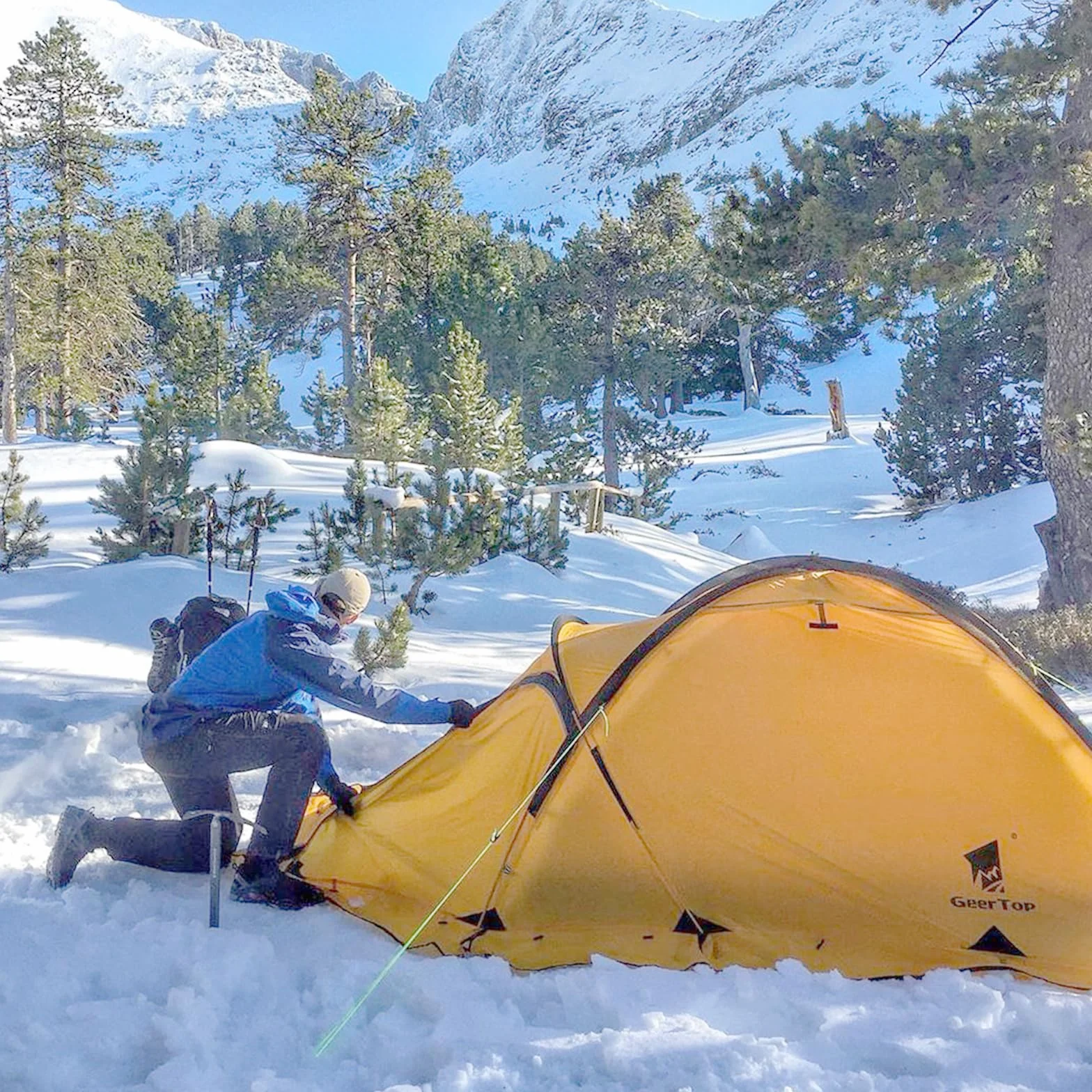 GEERTOP Tienda de campaña Alpino Ligera 20D para 4 Estaciones, 2 Personas, para Camping, Senderismo, Escalada, Viajes, con Sala de Estar