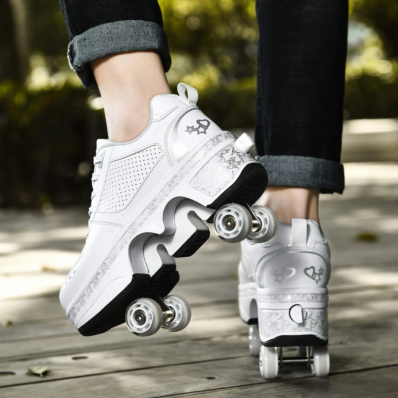 Zapatos con Ruedas para Hombres/Mujeres, Patines Deformados, Zapatillas Casuales, Zapatos De Rodillo para Adultos/Niños,Silver-EU36/UK3
