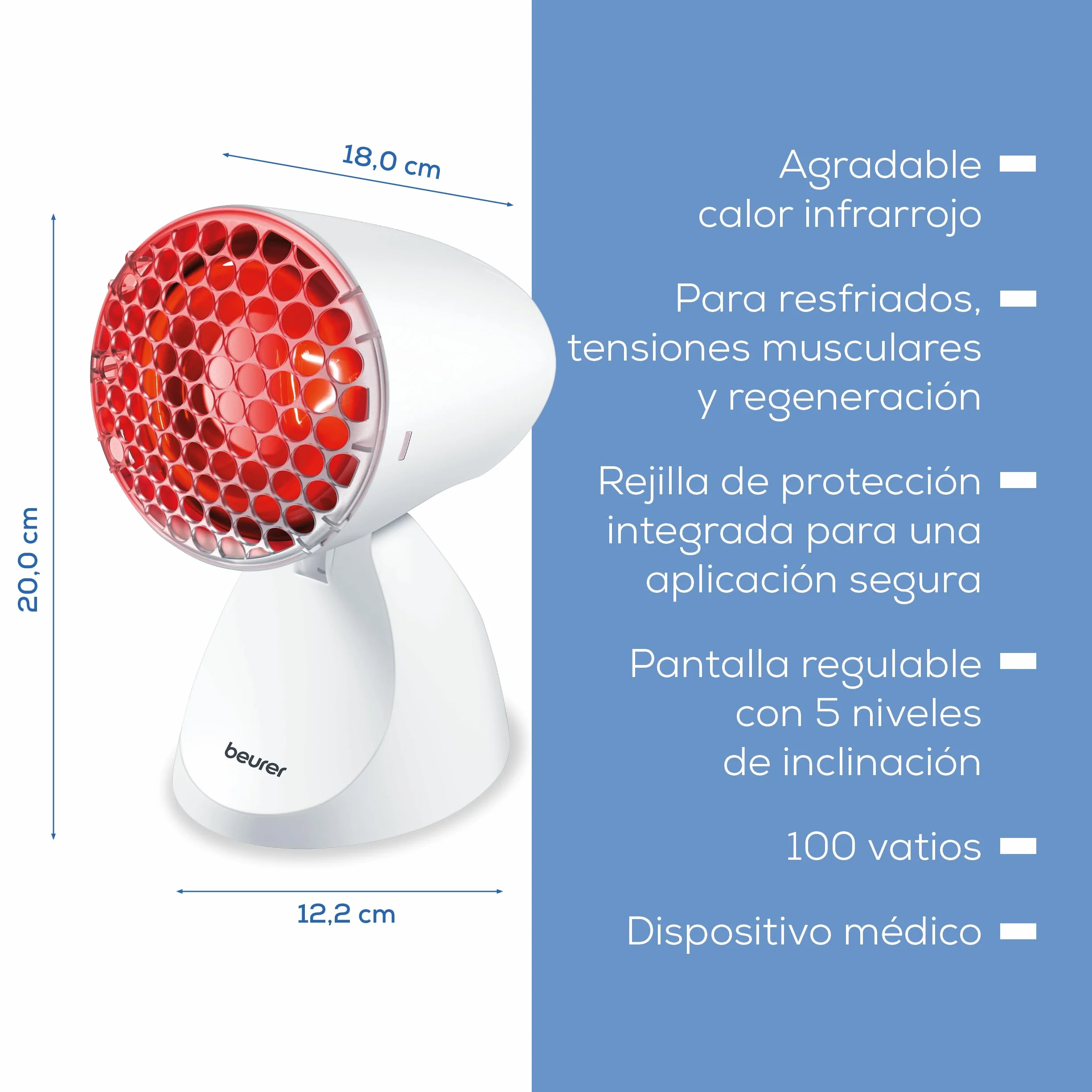 Beurer IL 11 Lámpara de infrarrojos con rejilla protectora, dispositivo médico, 5 niveles de inclinación